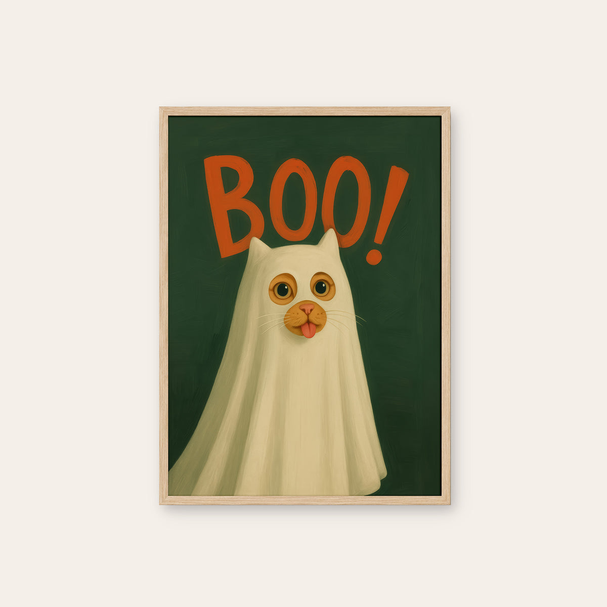 Boo! - Costume Cat Print - natural wood frame