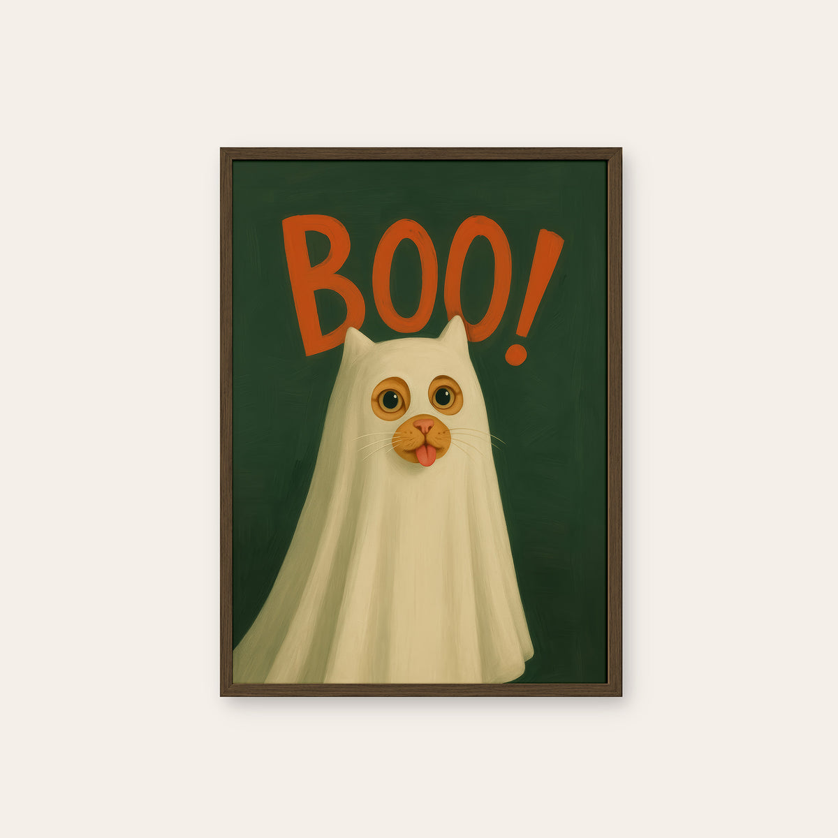 Boo! - Costume Cat Print - dark wood frame