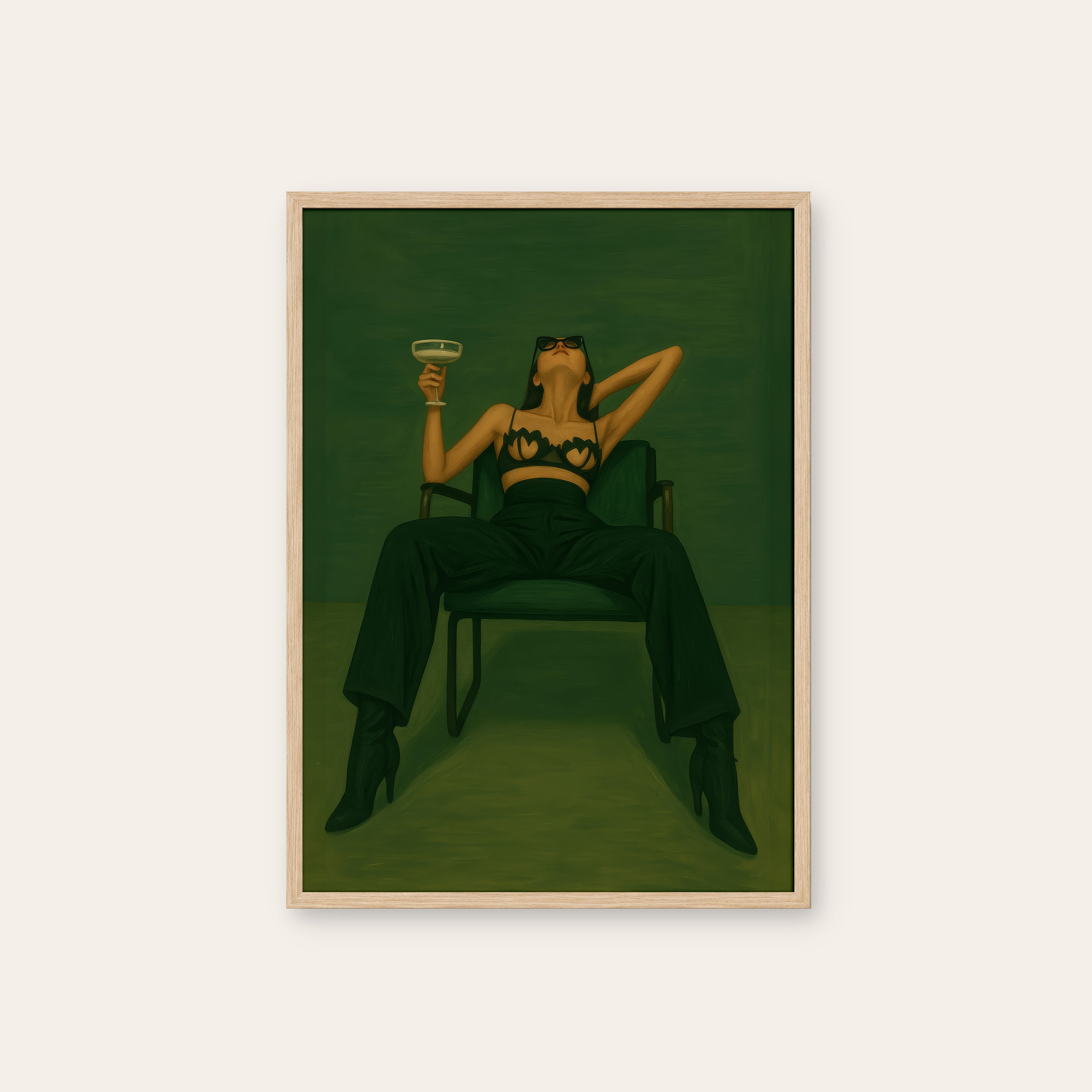 After Hours — Lounge Portrait Print – natural wood frame