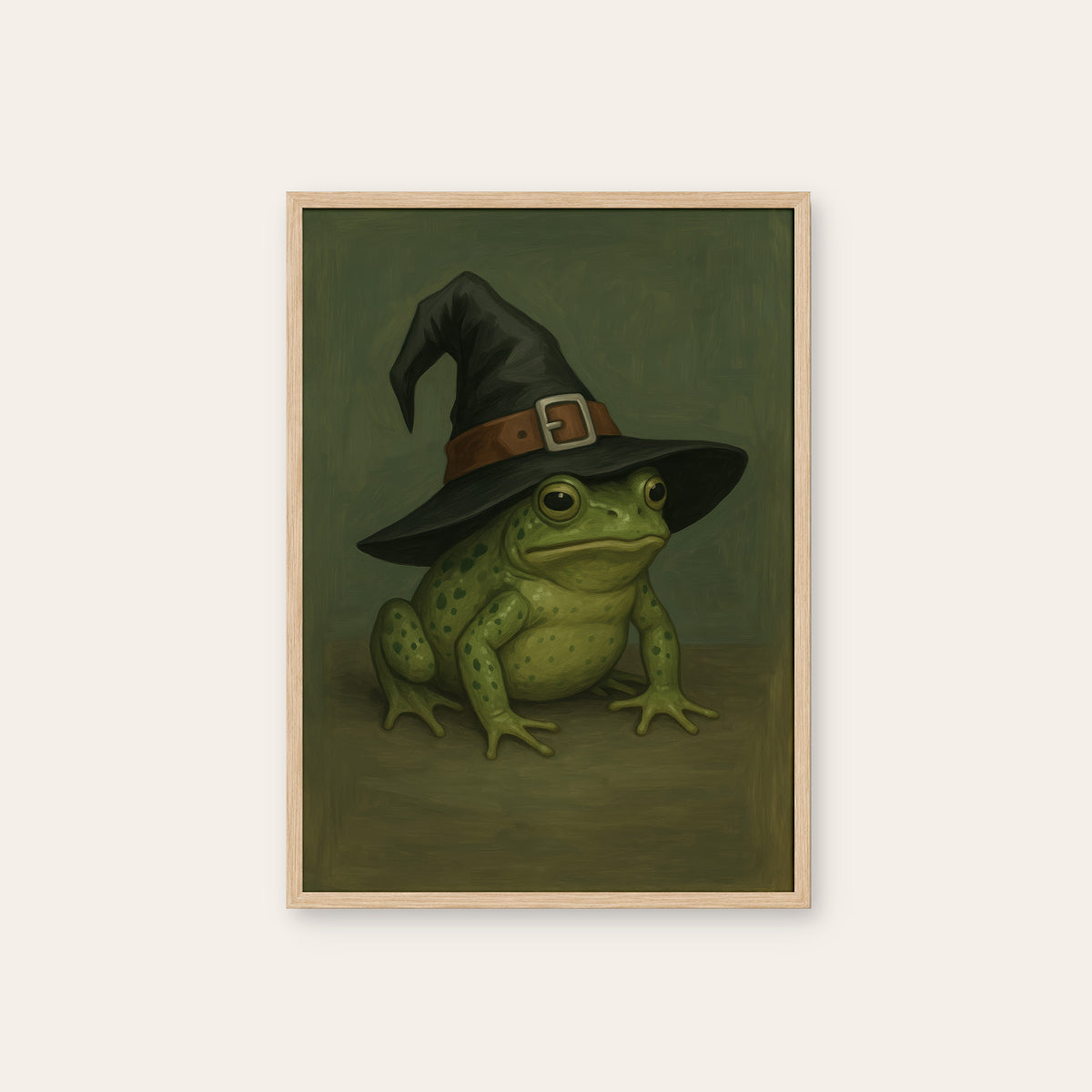 Small Coven - Witch Frog Print - natural wood frame