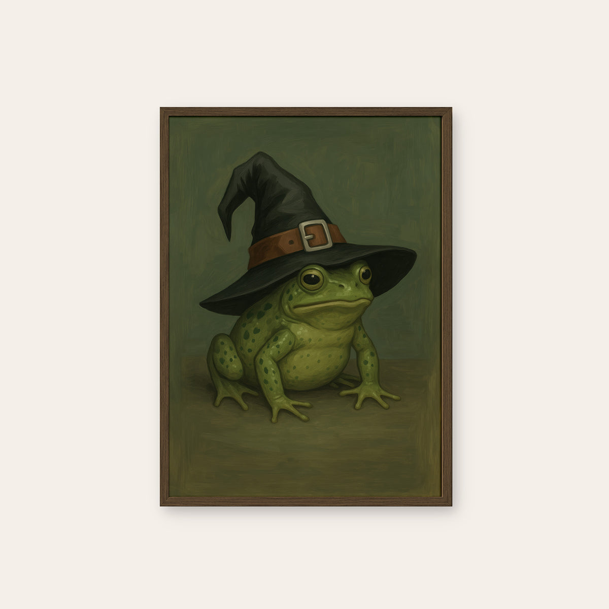 Small Coven - Witch Frog Print - dark wood frame