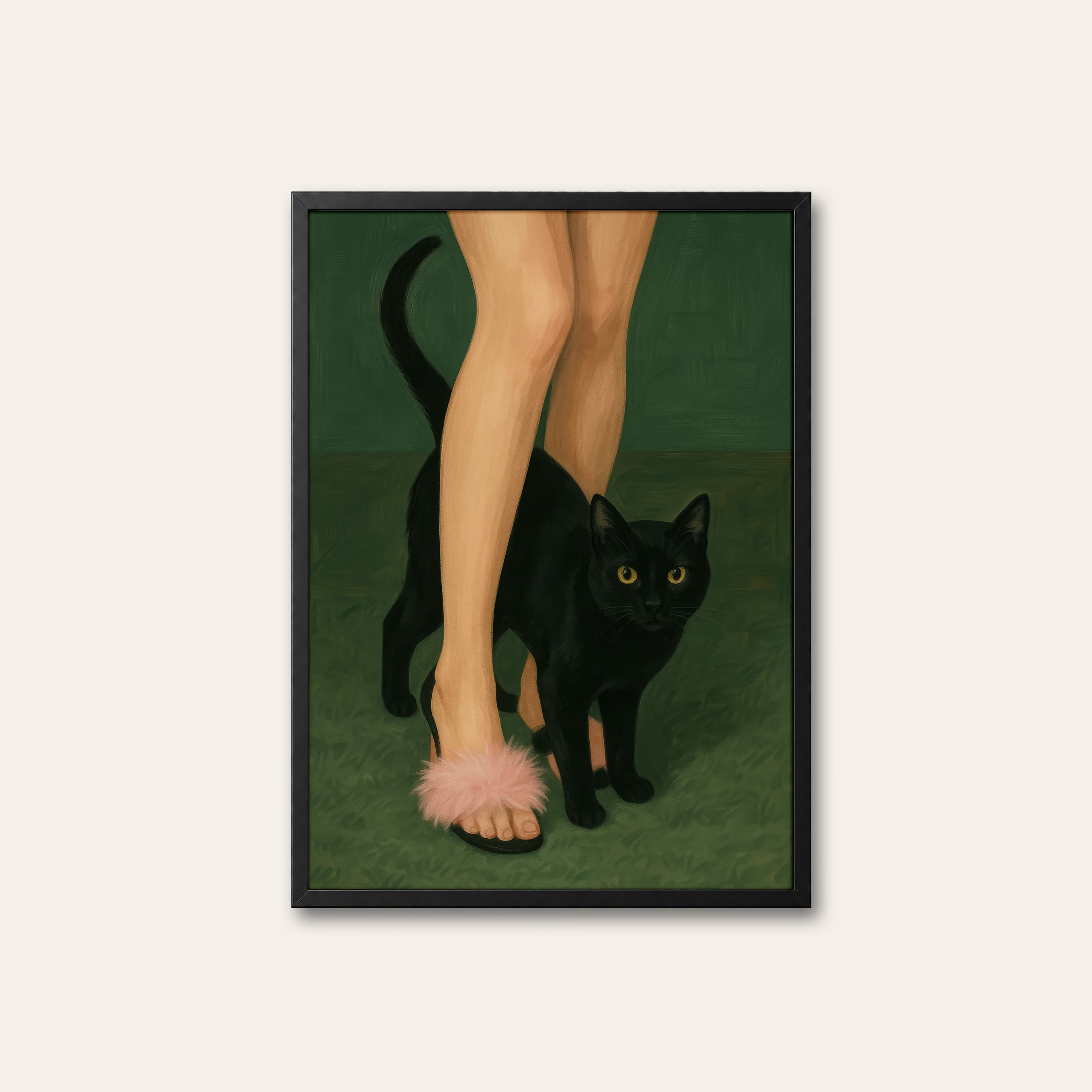 Fluffy Slippers & the Cat — Print – black frame