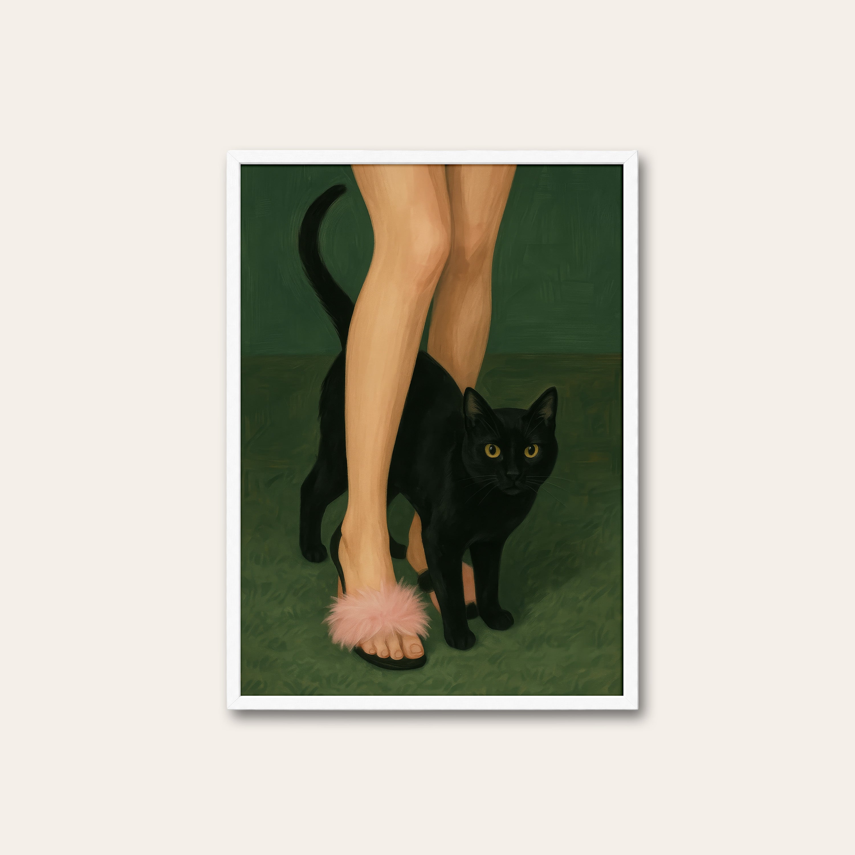 Fluffy Slippers & the Cat — Print – white frame