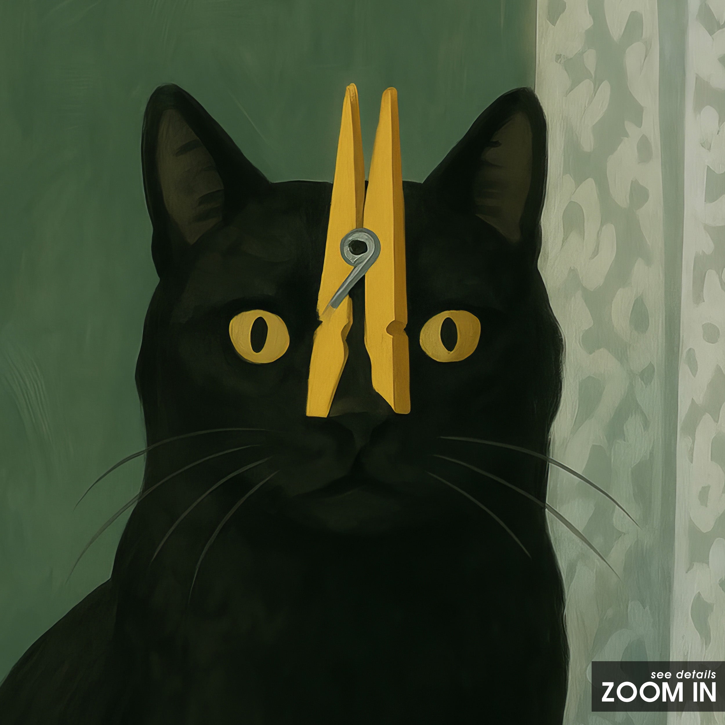 Clipped — Clothespin Cat Print – in room setting