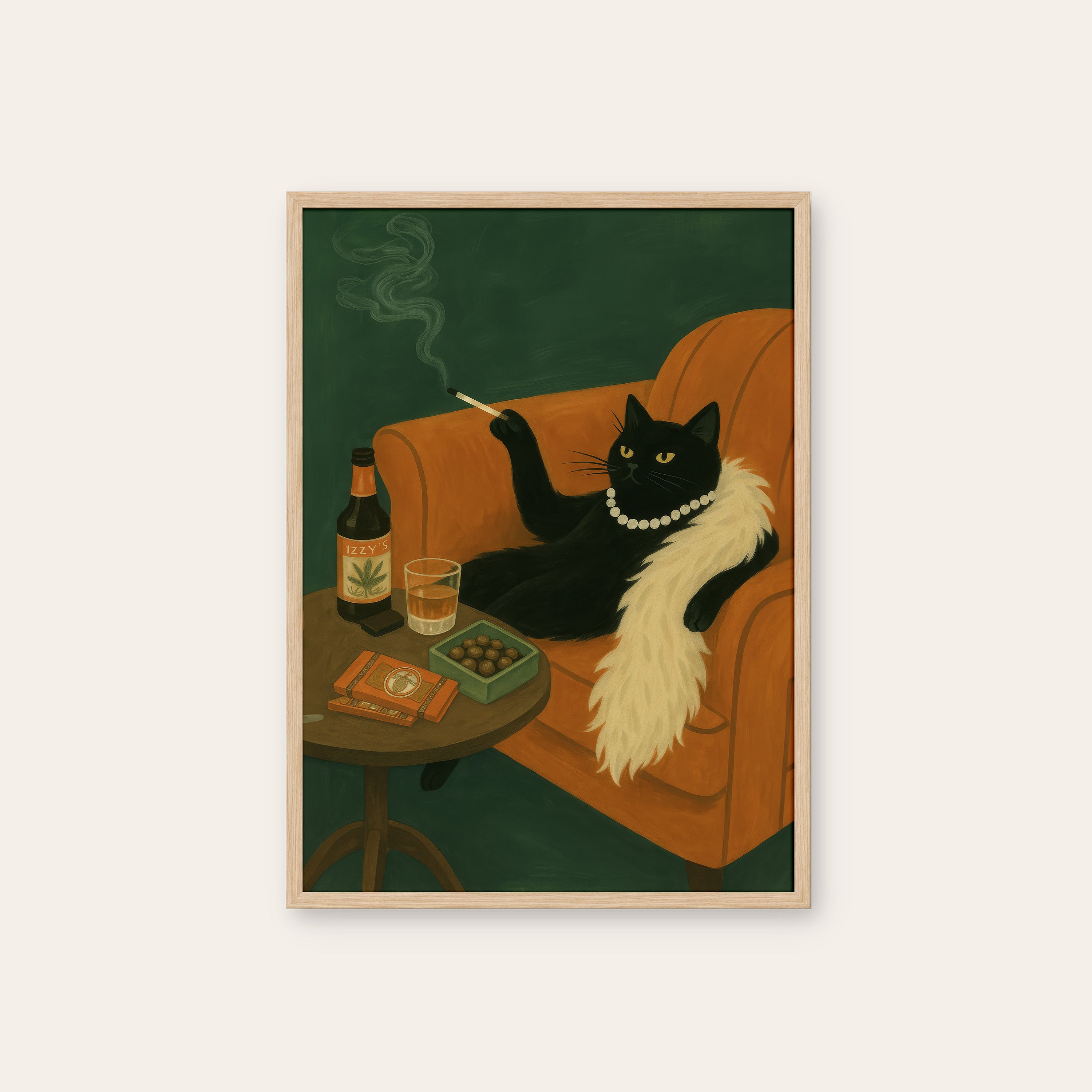 Madame Noir — Pearls & Smoke Print – natural wood frame