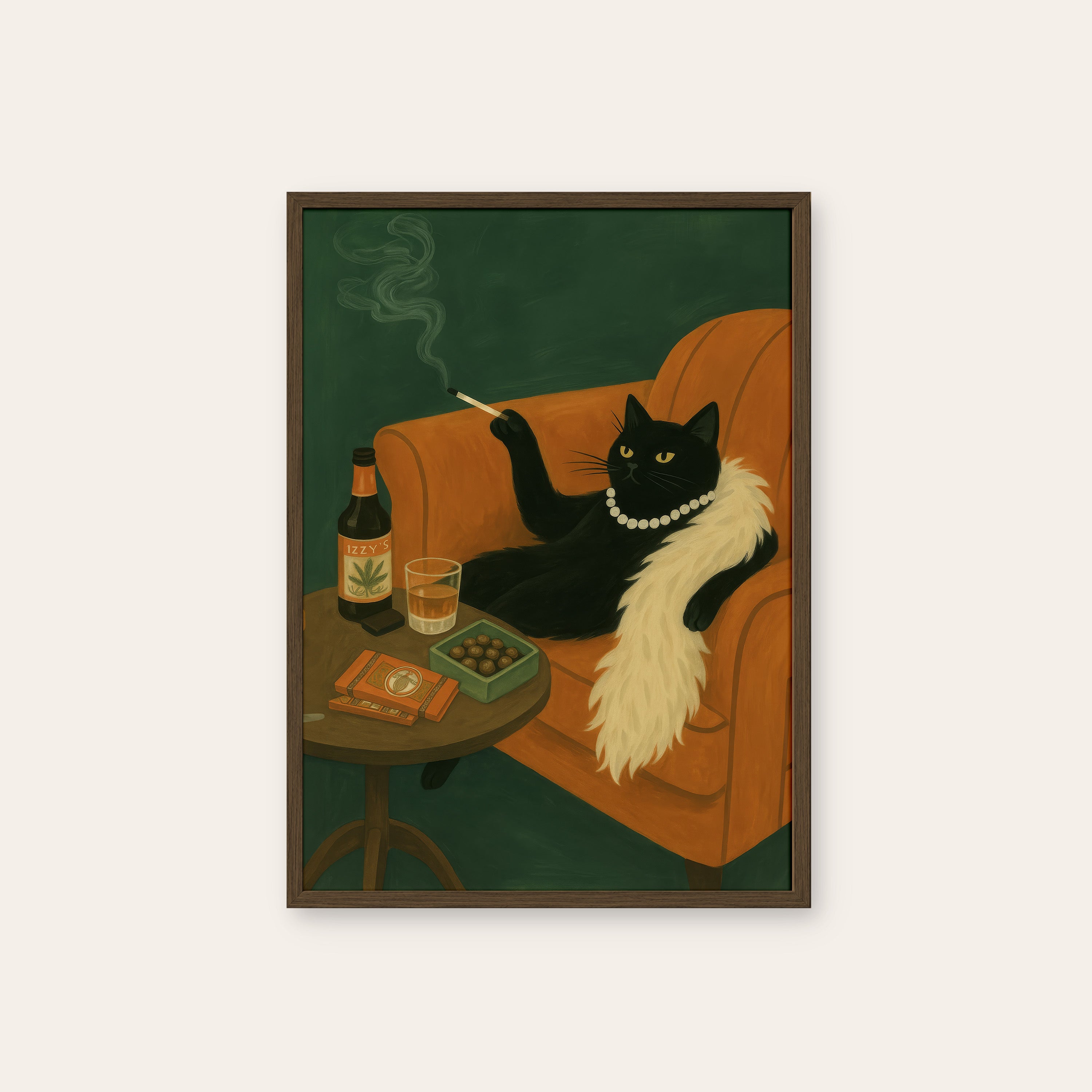 Madame Noir — Pearls & Smoke Print – dark wood frame