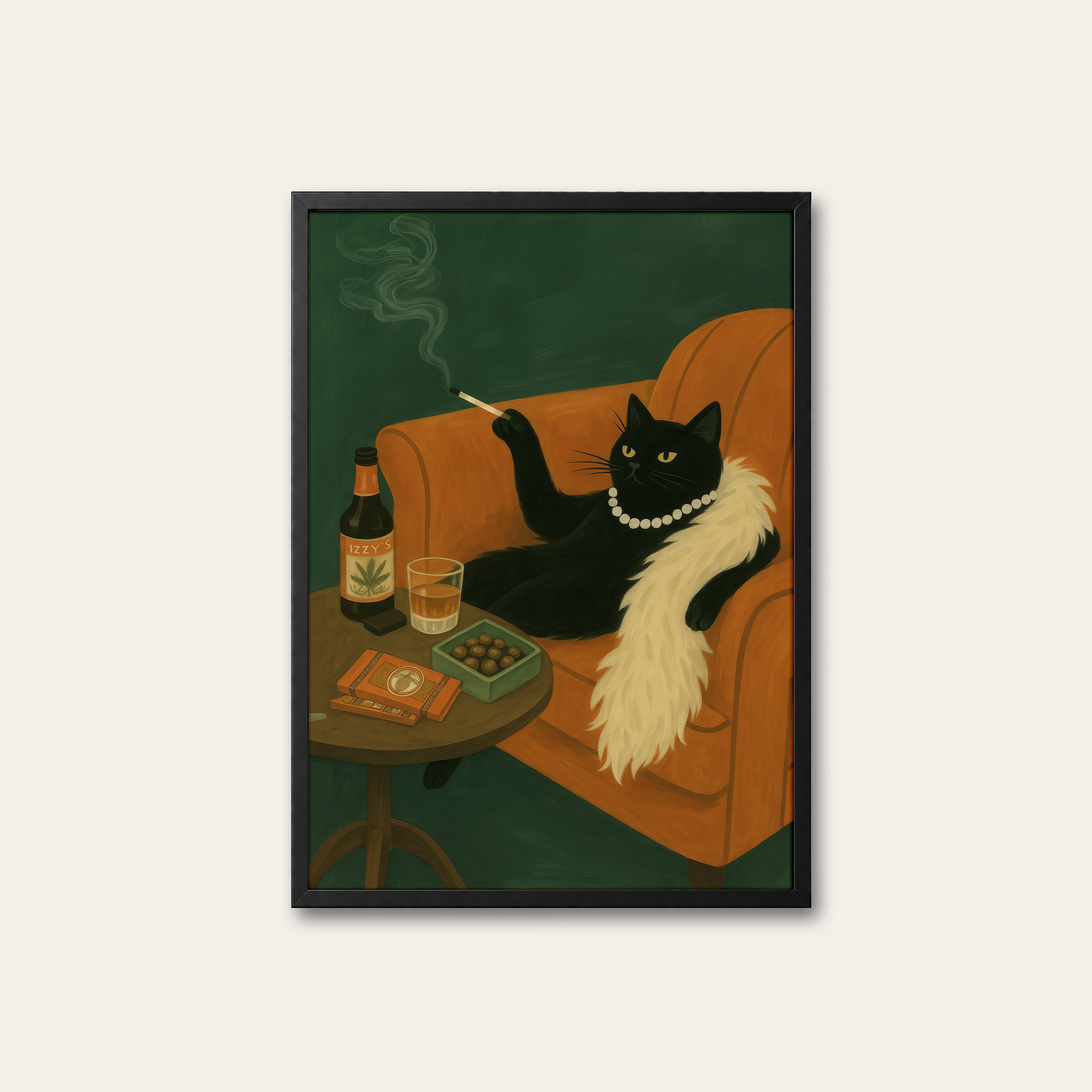 Madame Noir — Pearls & Smoke Print – black frame