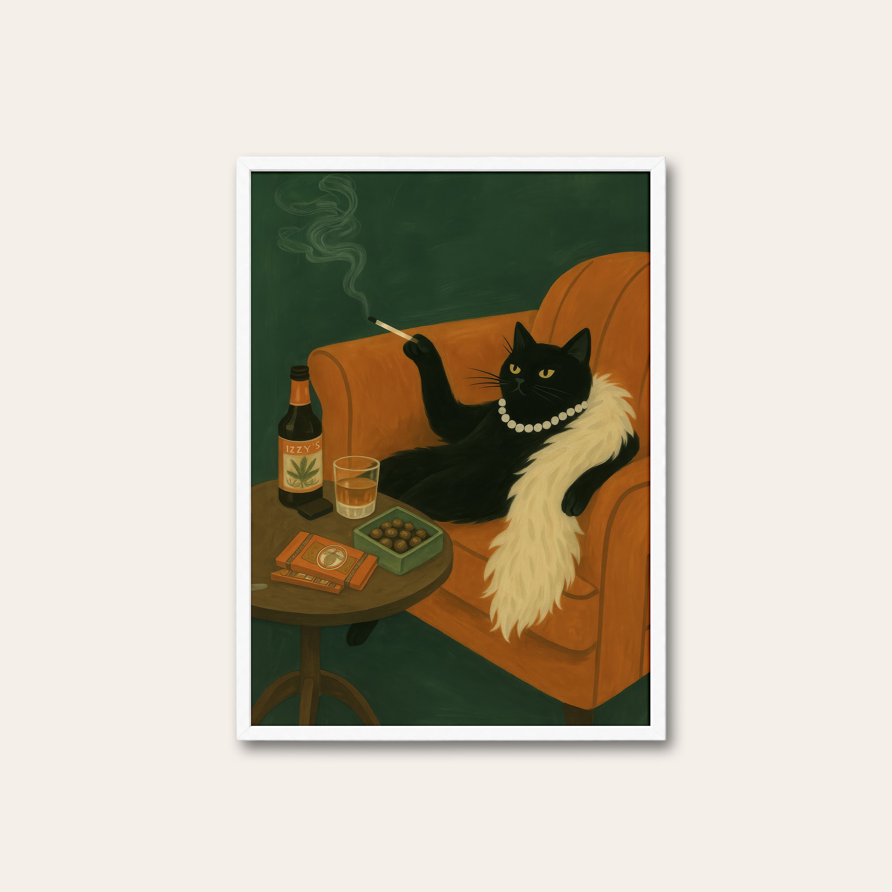 Madame Noir — Pearls & Smoke Print – white frame