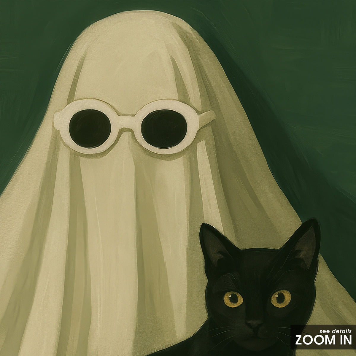 Too Cool to Haunt - Ghost and Cat Print - artwork detail