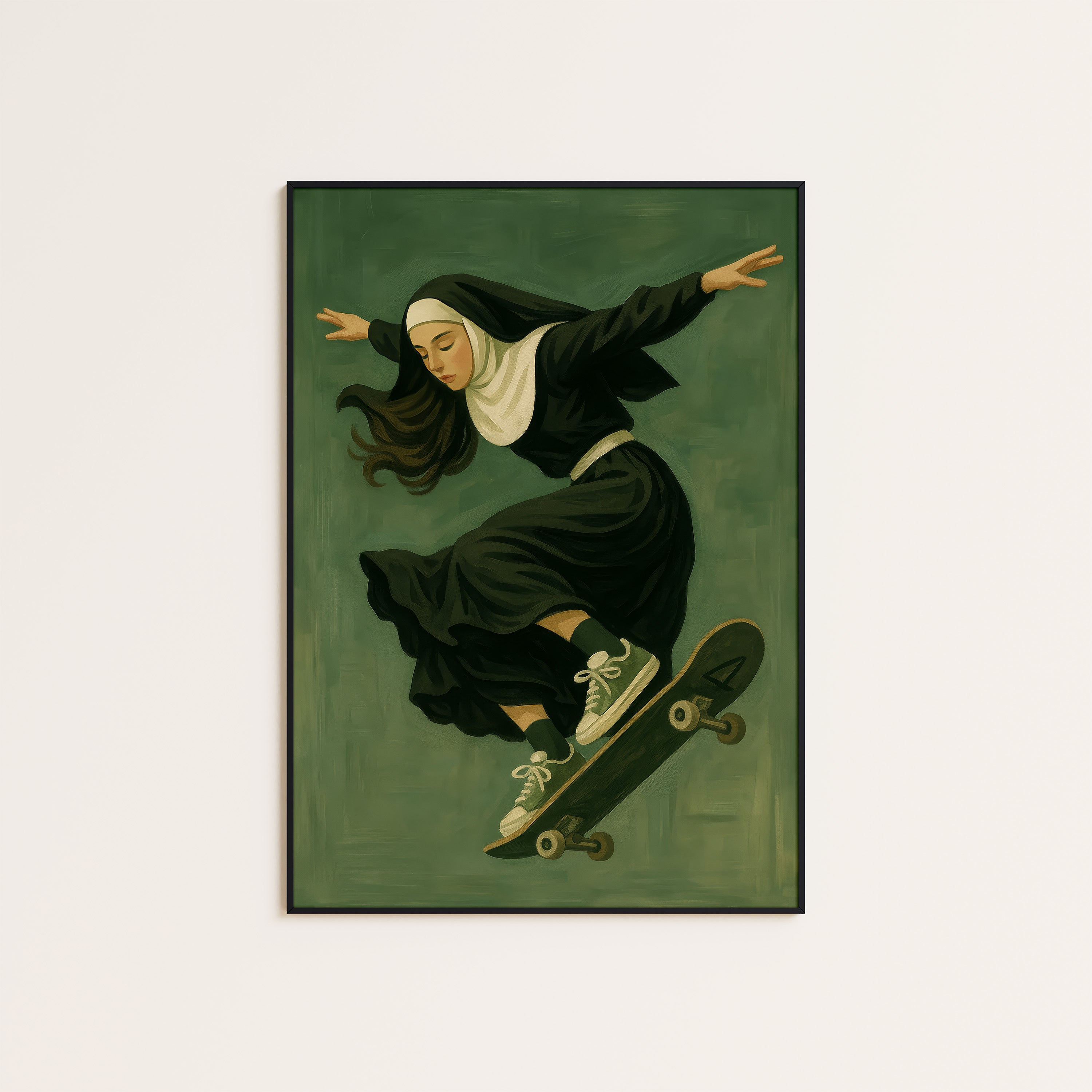 Holy Roller — Skateboarding Nun Print – unframed poster