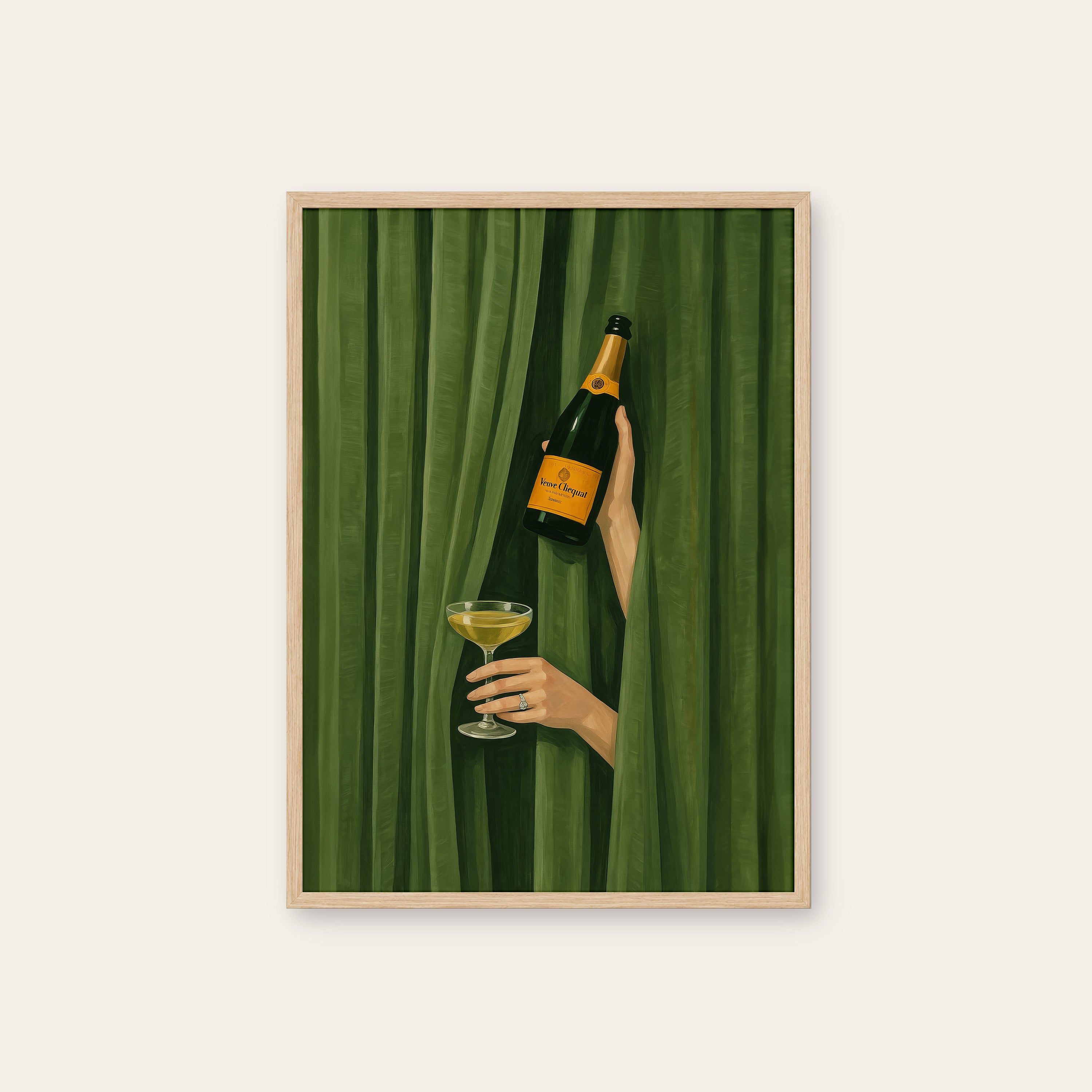 Behind the Curtain — Champagne Print – natural wood frame