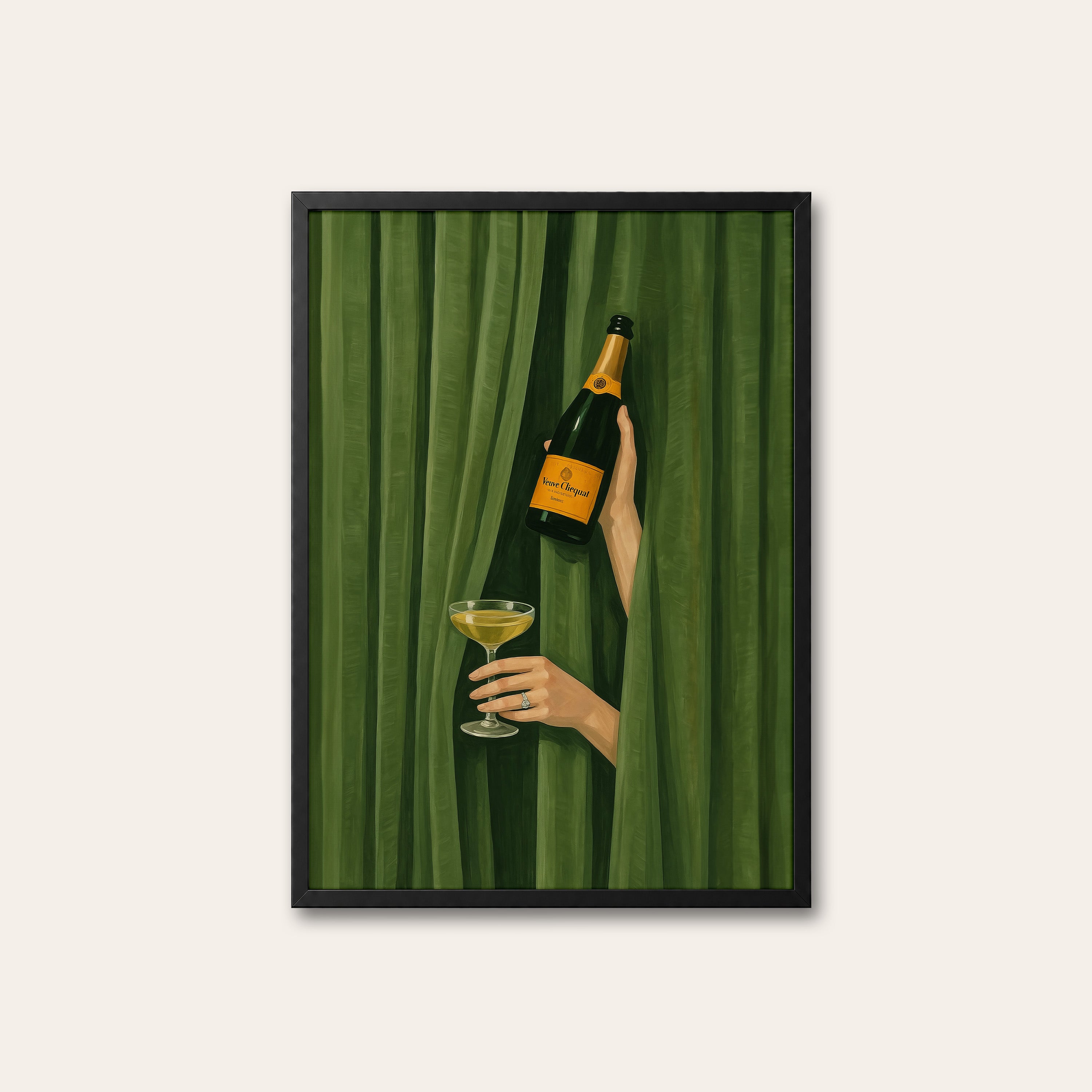 Behind the Curtain — Champagne Print – black frame