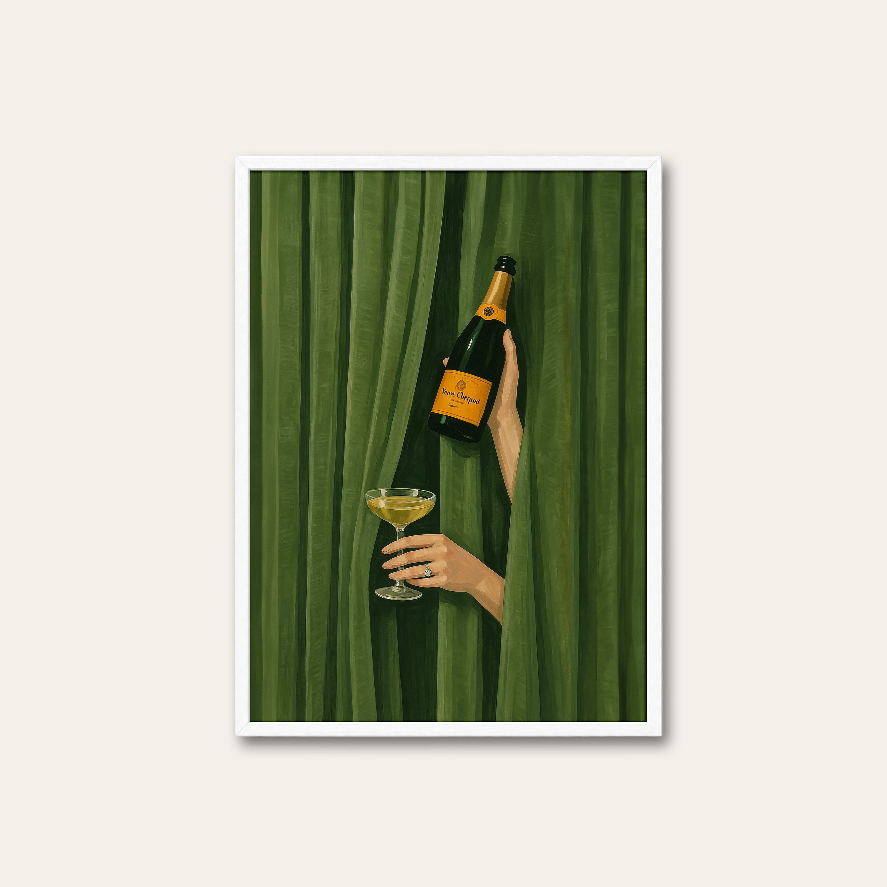 Behind the Curtain — Champagne Print – white frame