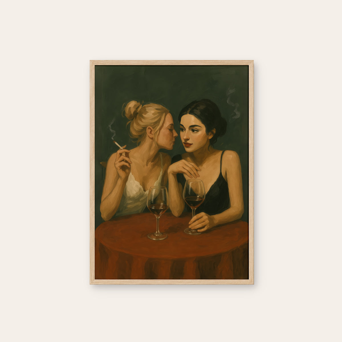 One More Glass - Wine Table Print - natural wood frame