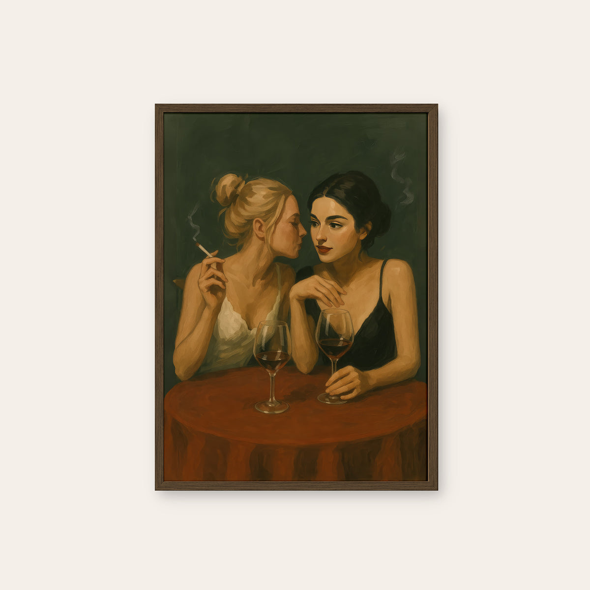 One More Glass - Wine Table Print - dark wood frame