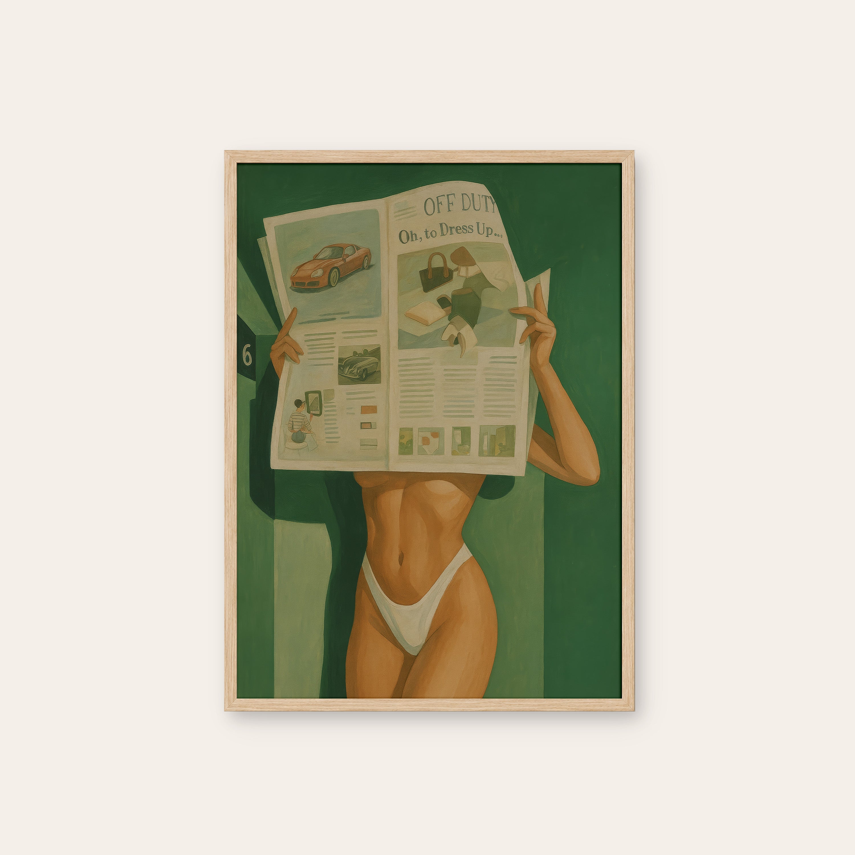 Sunday Papers — Cheeky Reading Print – natural wood frame