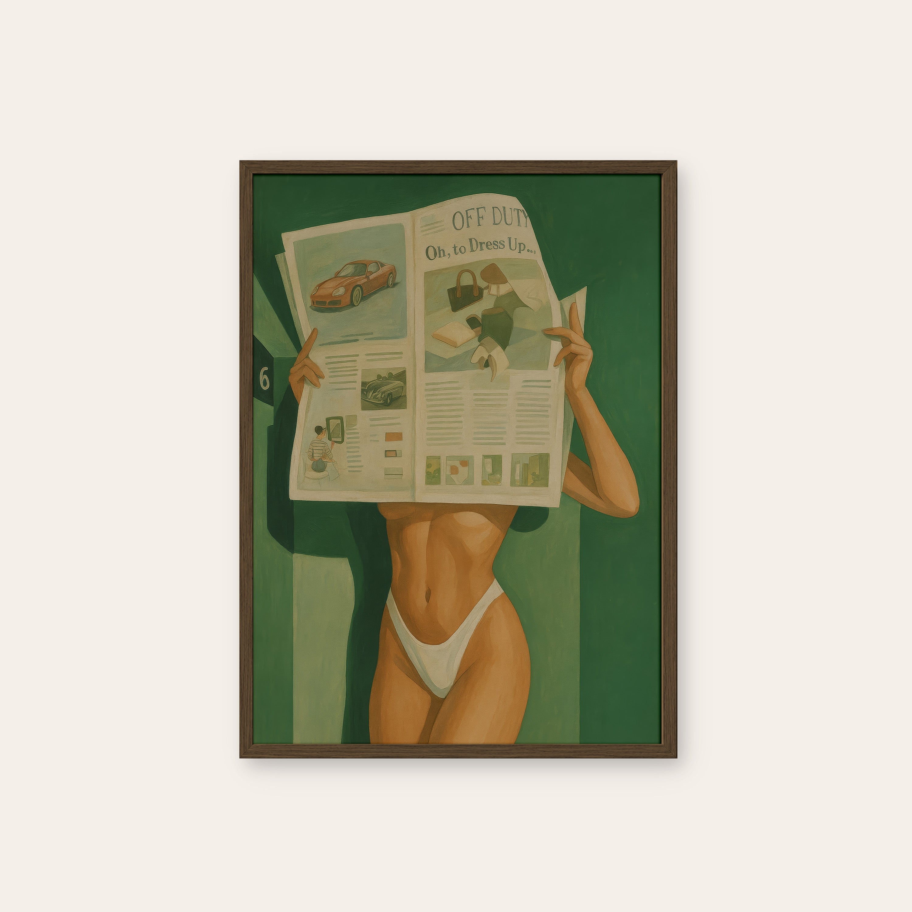 Sunday Papers — Cheeky Reading Print – dark wood frame
