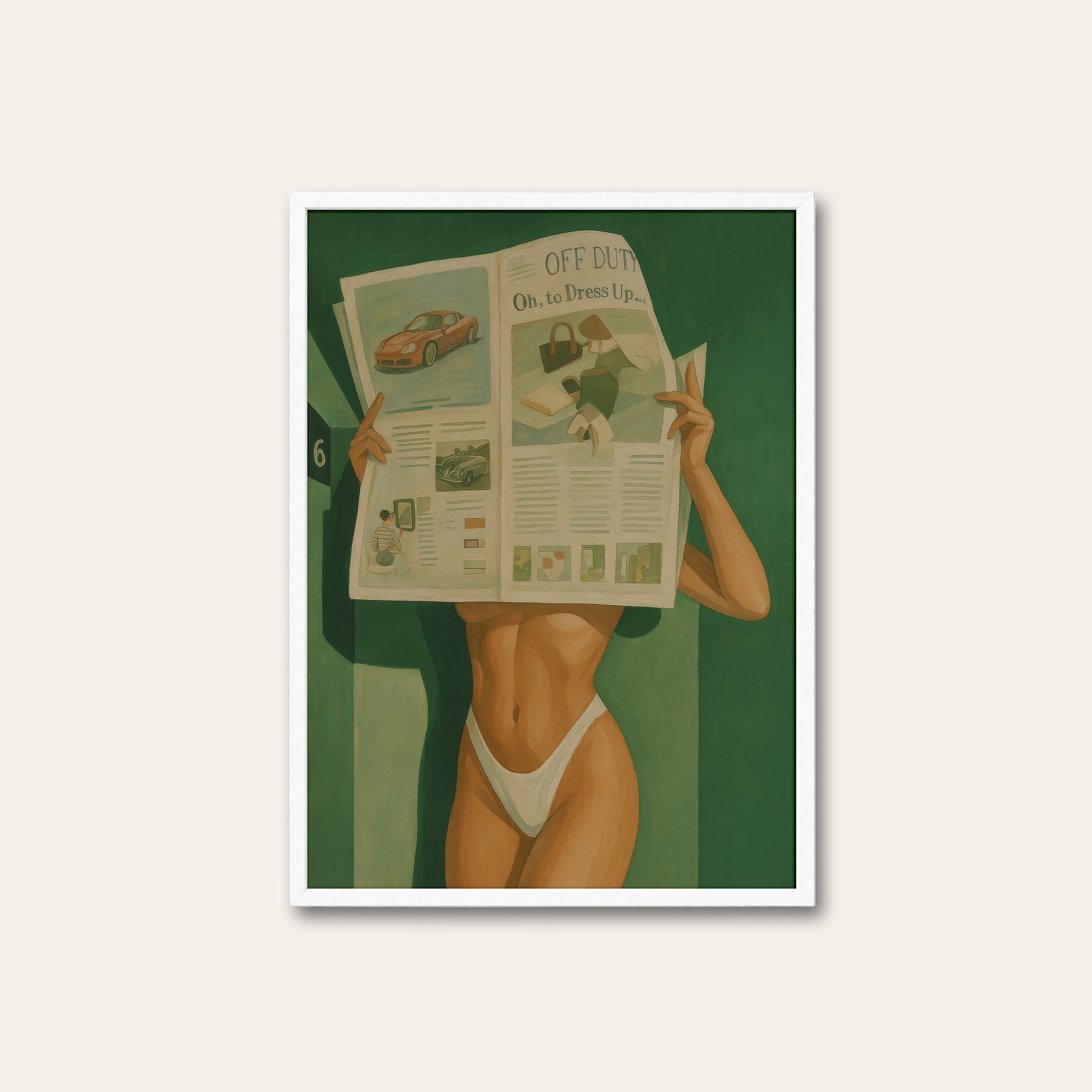 Sunday Papers — Cheeky Reading Print – white frame