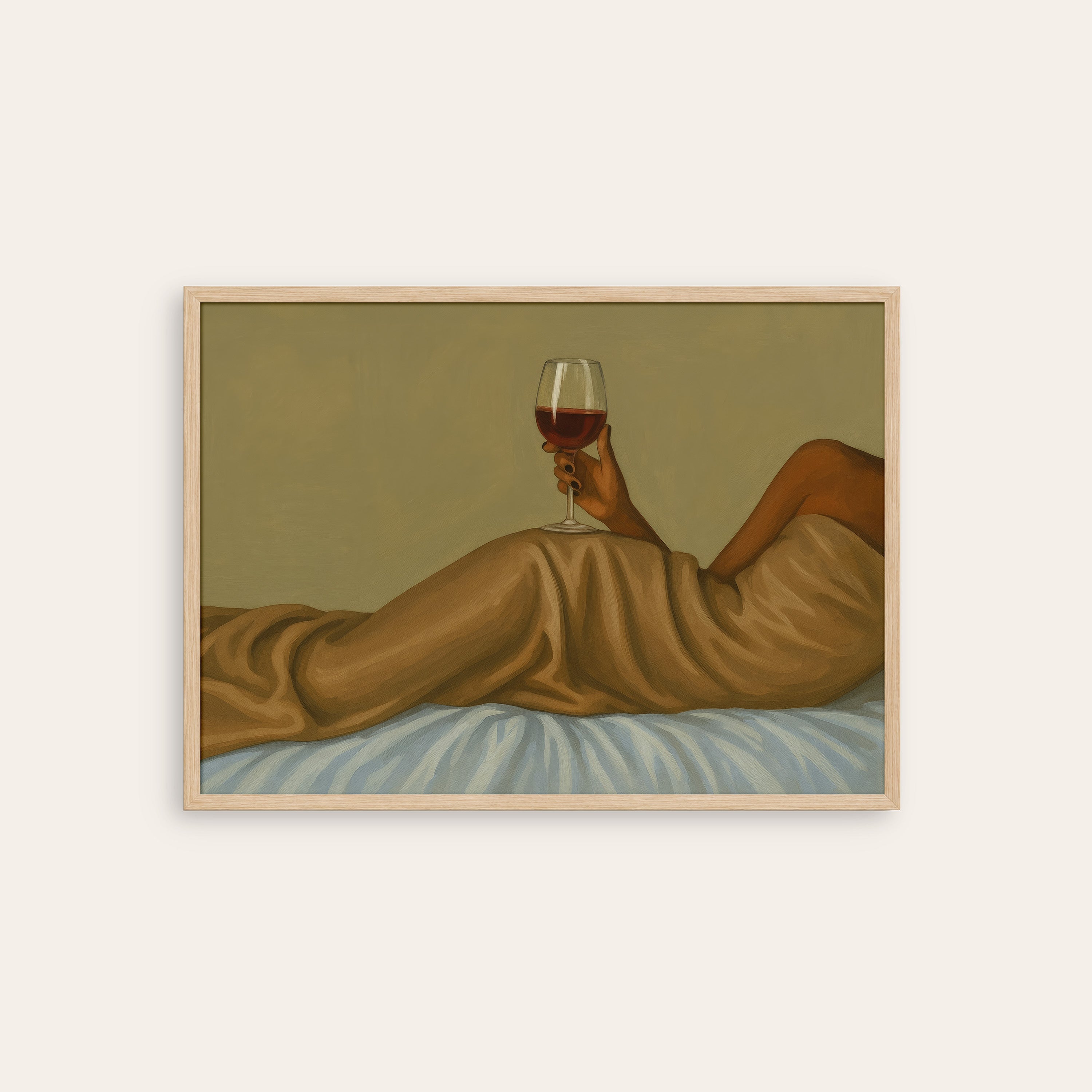 Sunday in Satin — Wine Lover Art Print – natural wood frame