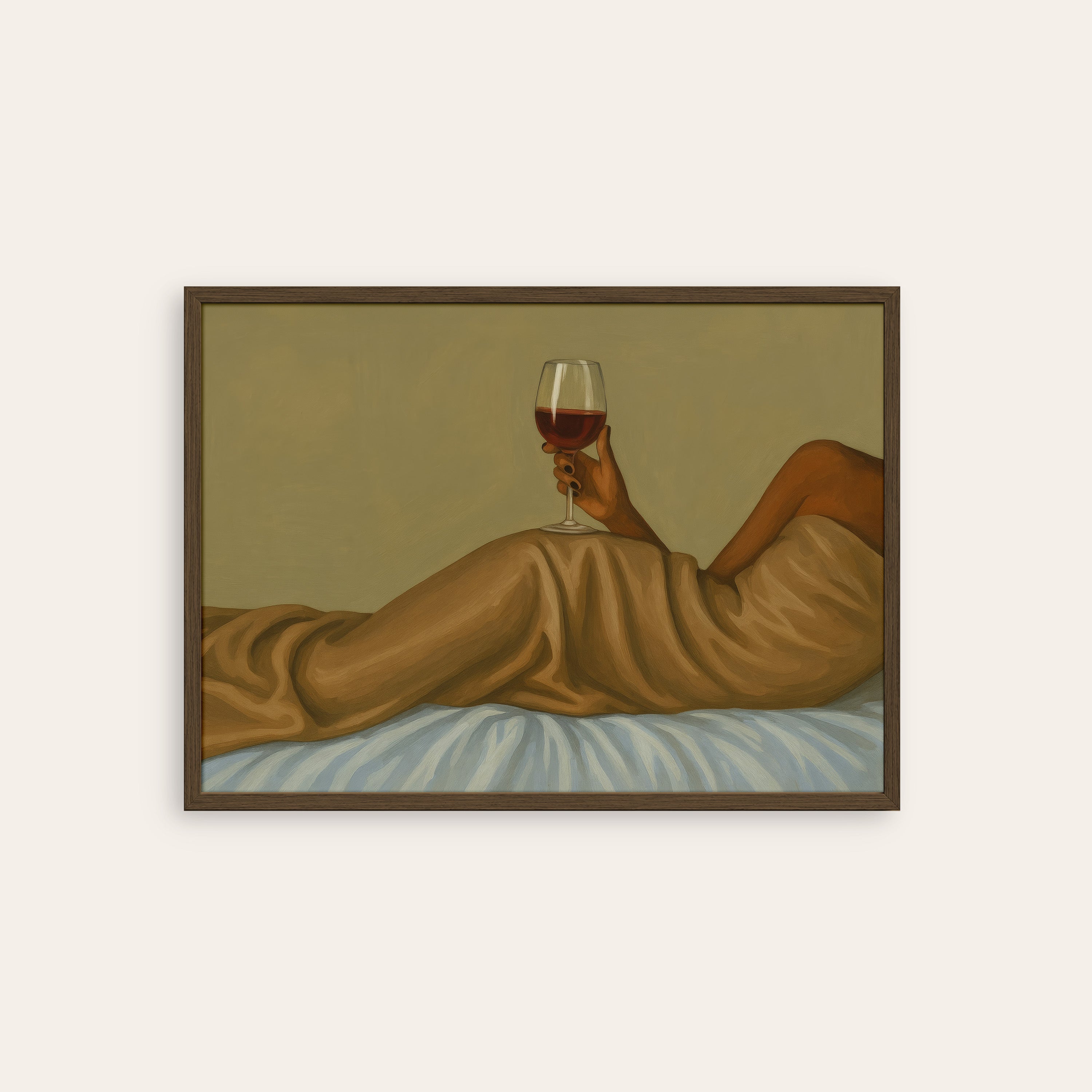 Sunday in Satin — Wine Lover Art Print – dark wood frame