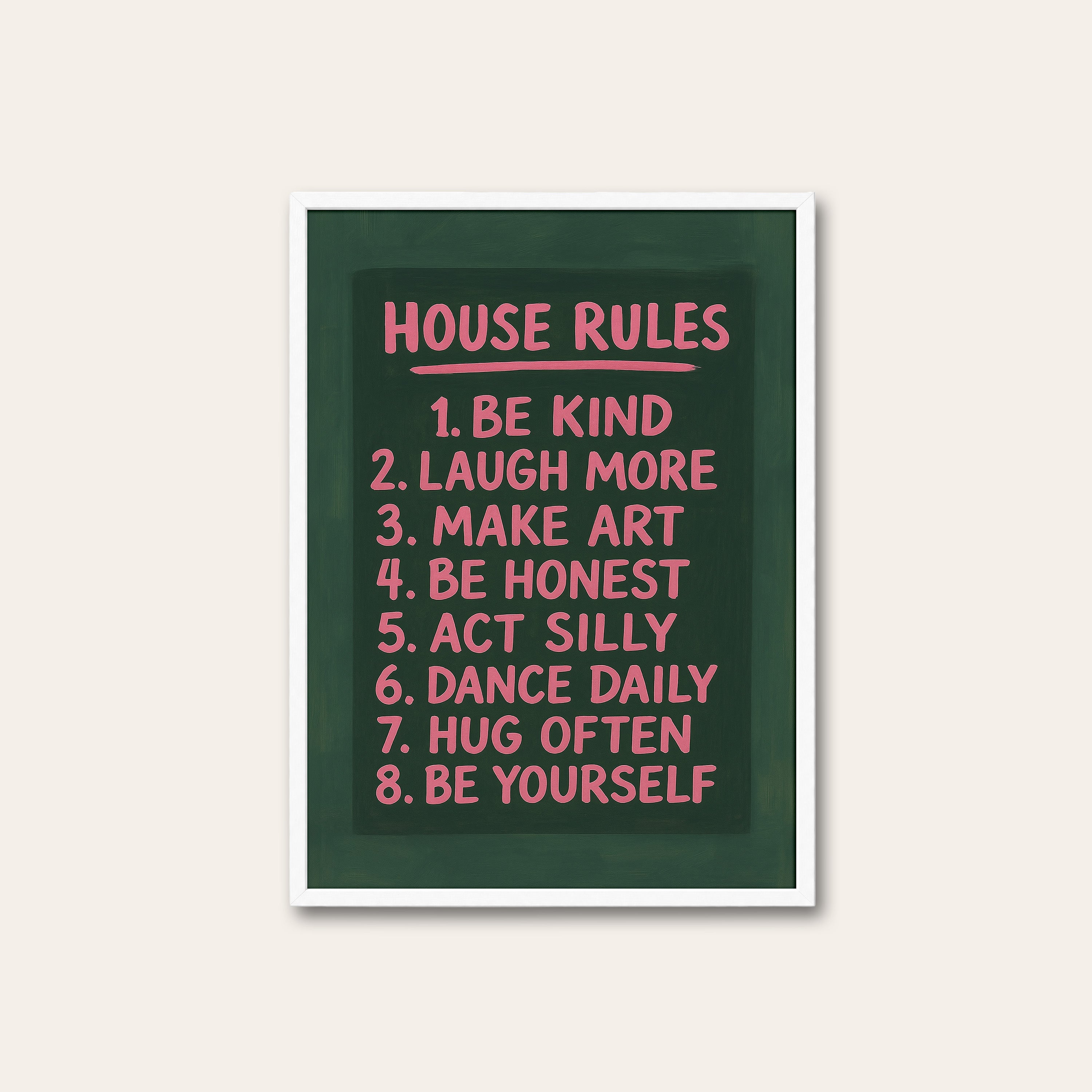 House Rules — Chalkboard Print – white frame