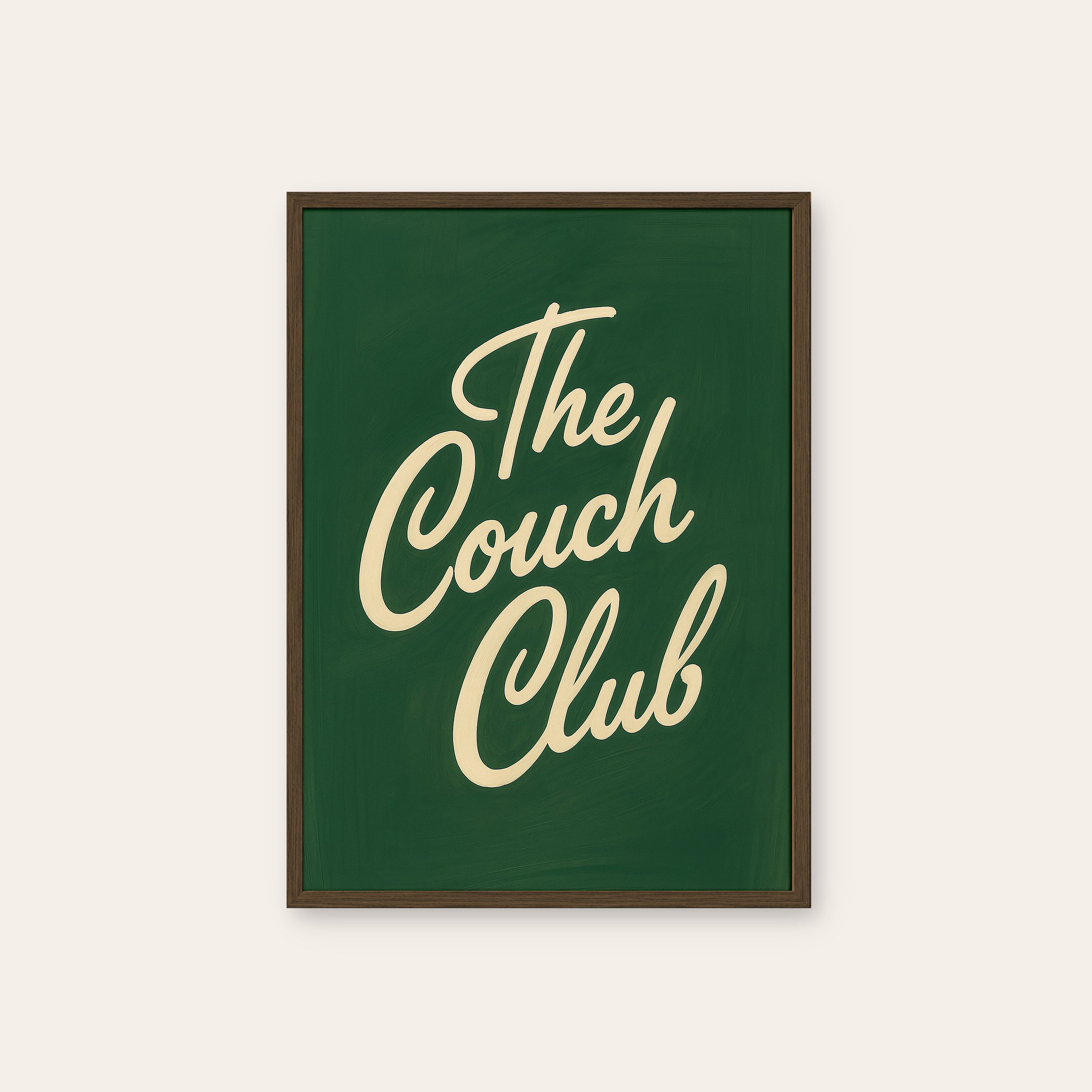 The Couch Club — Script Print – dark wood frame