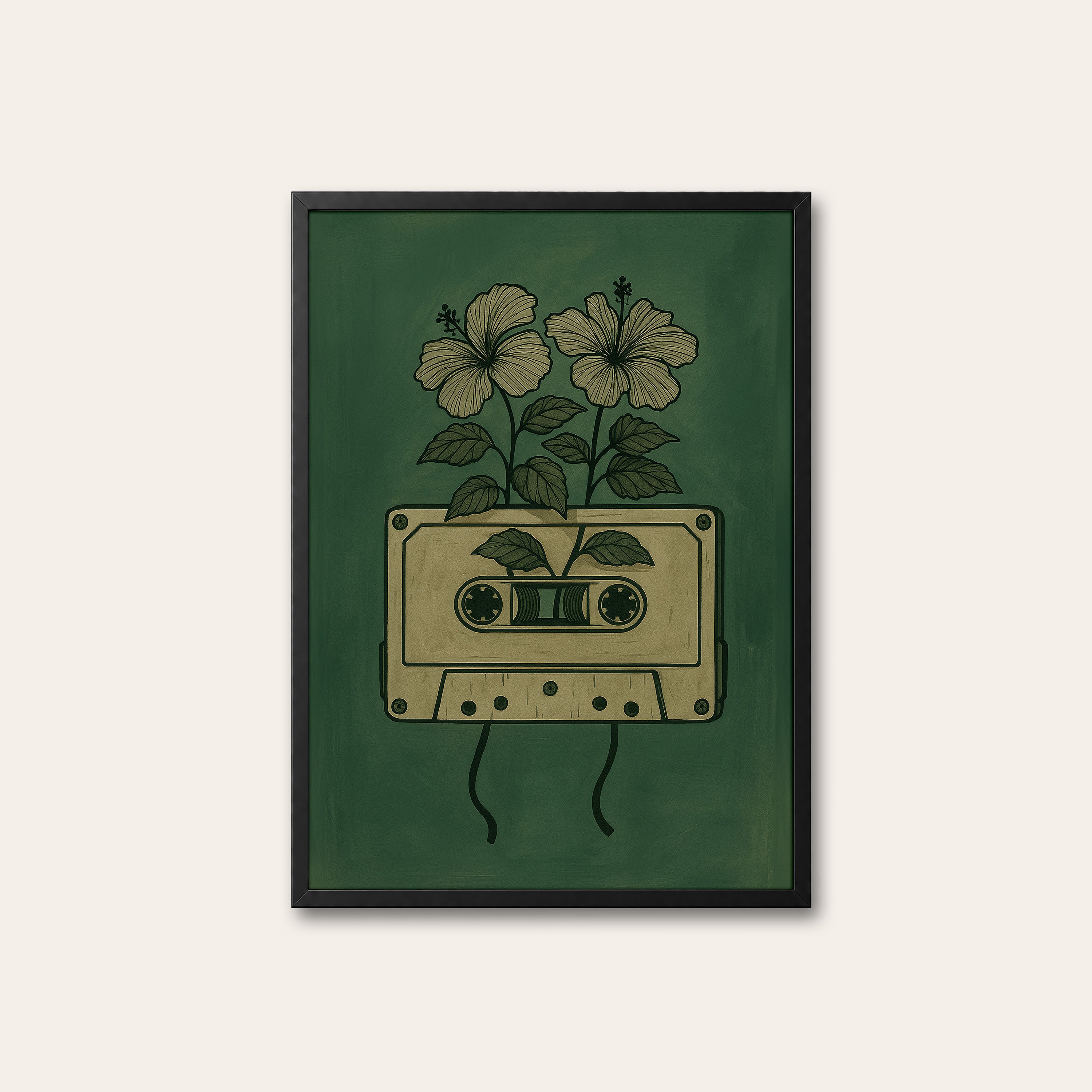 Cassette Bloom — Mixtape Flower Print – black frame