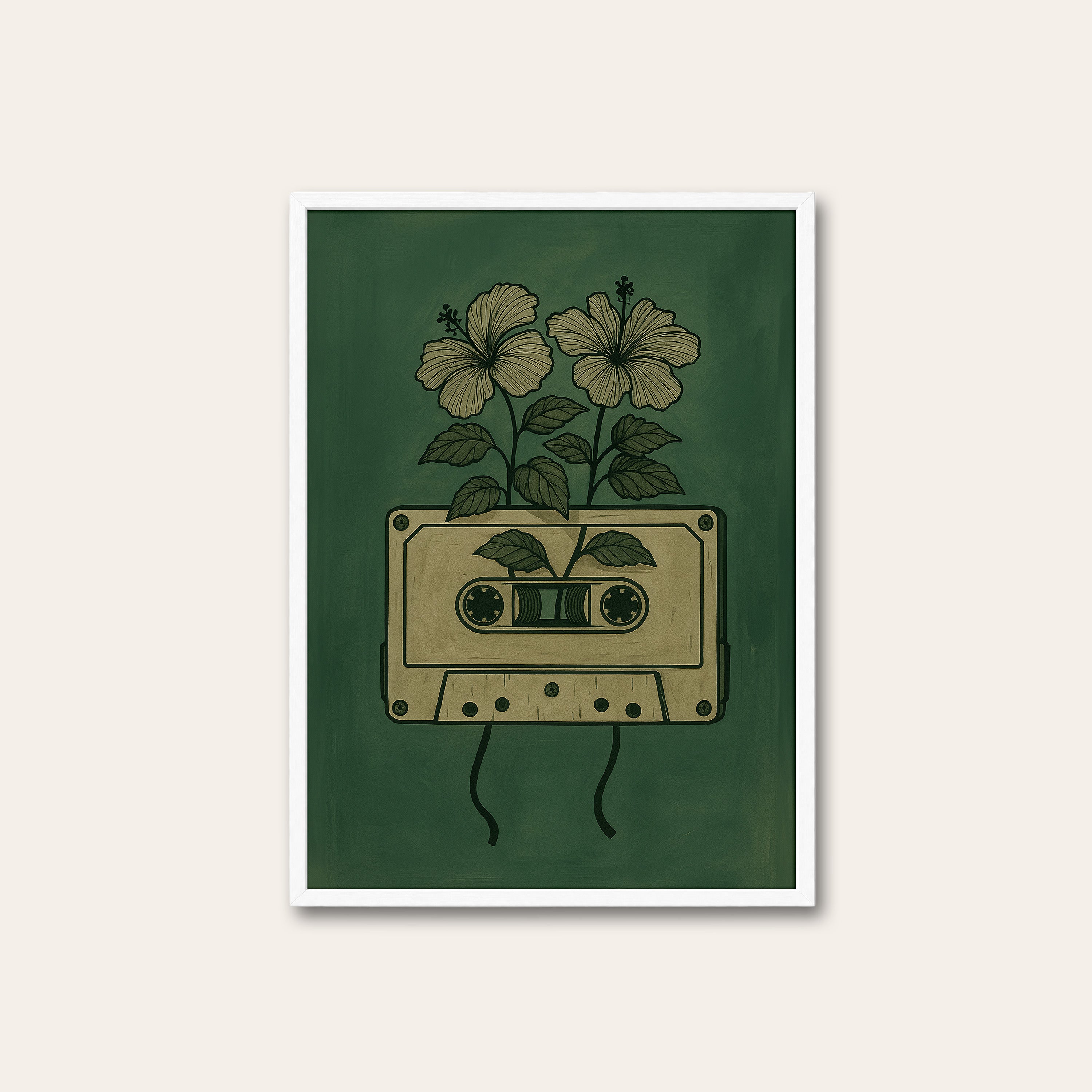 Cassette Bloom — Mixtape Flower Print – white frame