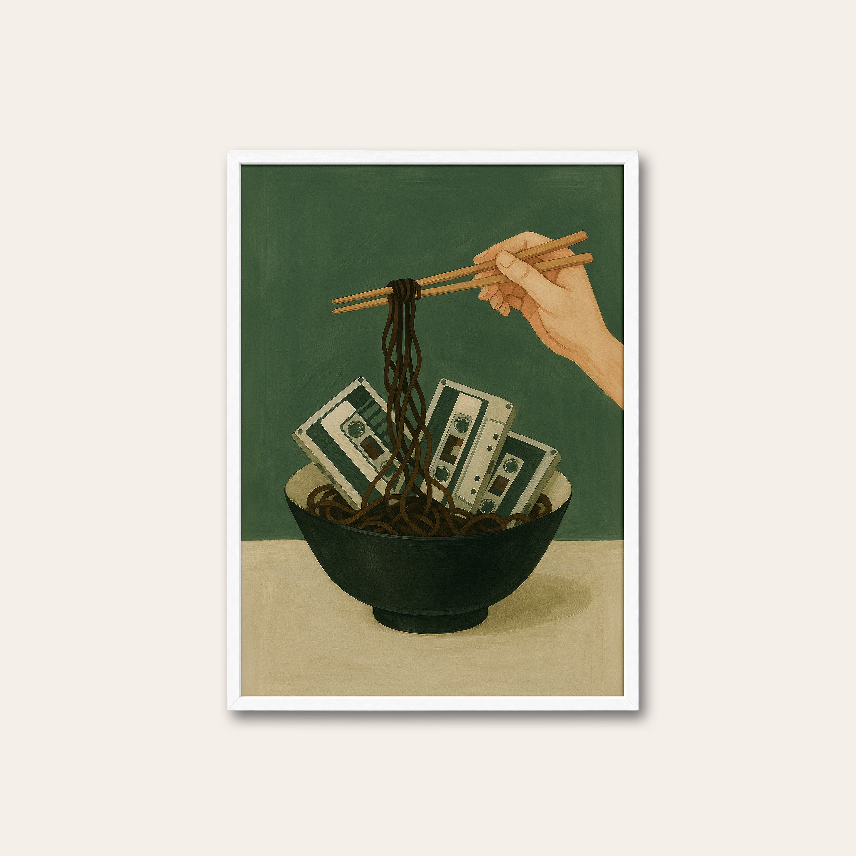 Tape Noodles — Surreal Ramen Print – white frame