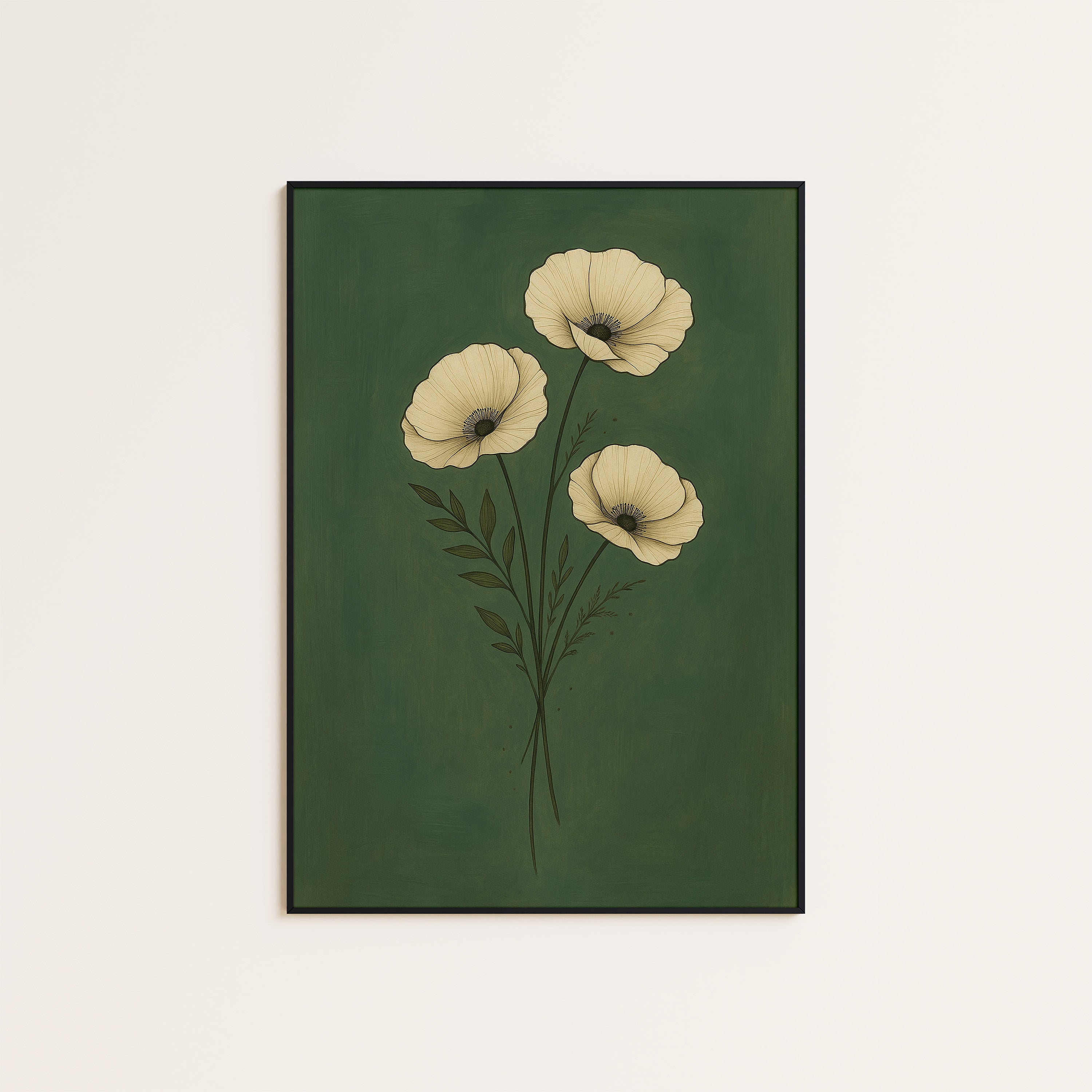 White Poppies — Night Garden Print – unframed poster