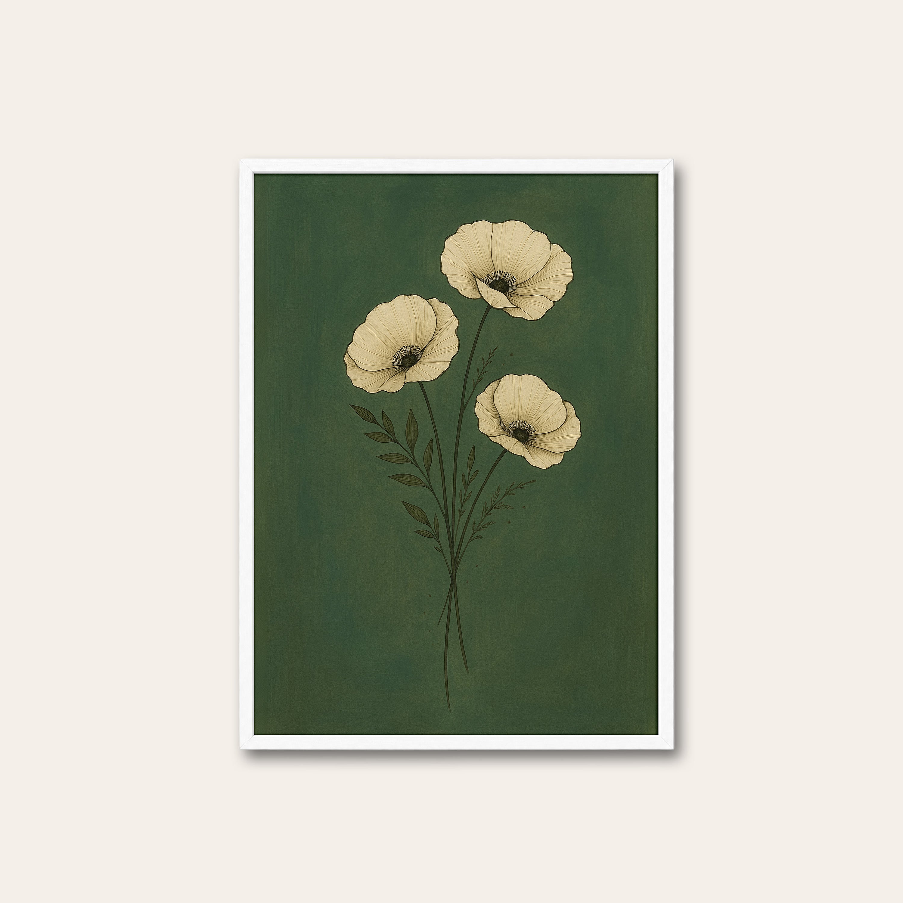 White Poppies — Night Garden Print – white frame
