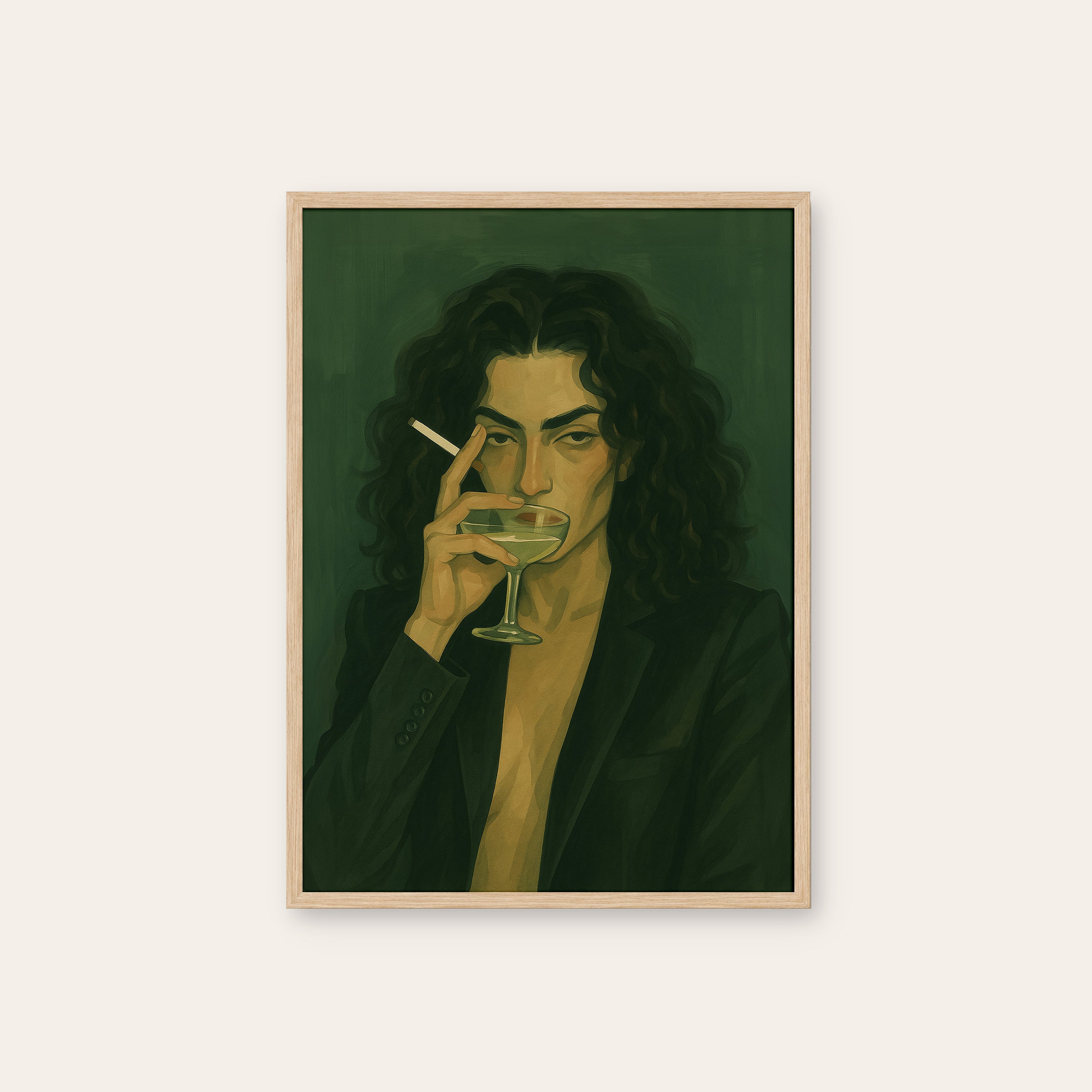 Martini Hour Portrait — Print – natural wood frame