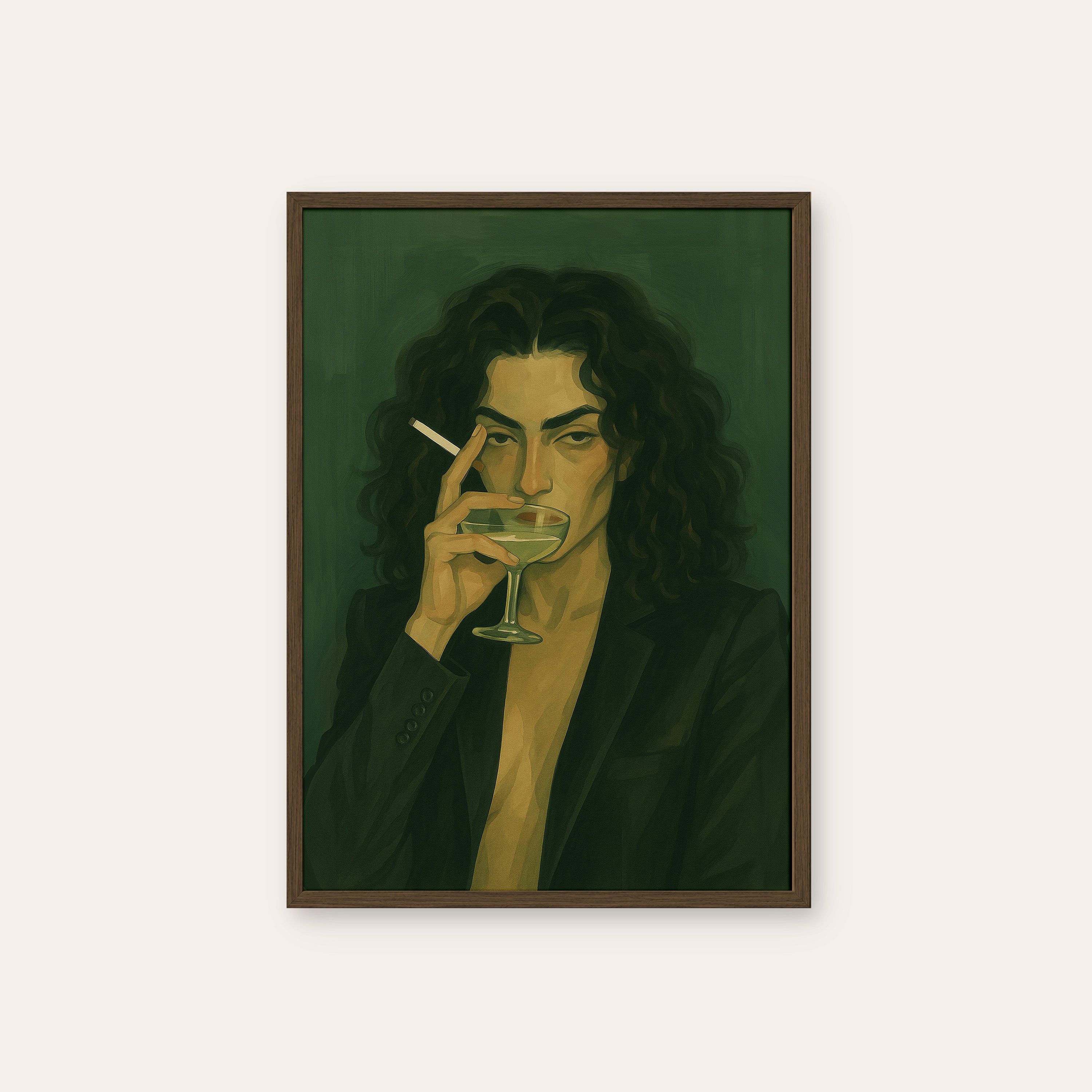Martini Hour Portrait — Print – dark wood frame