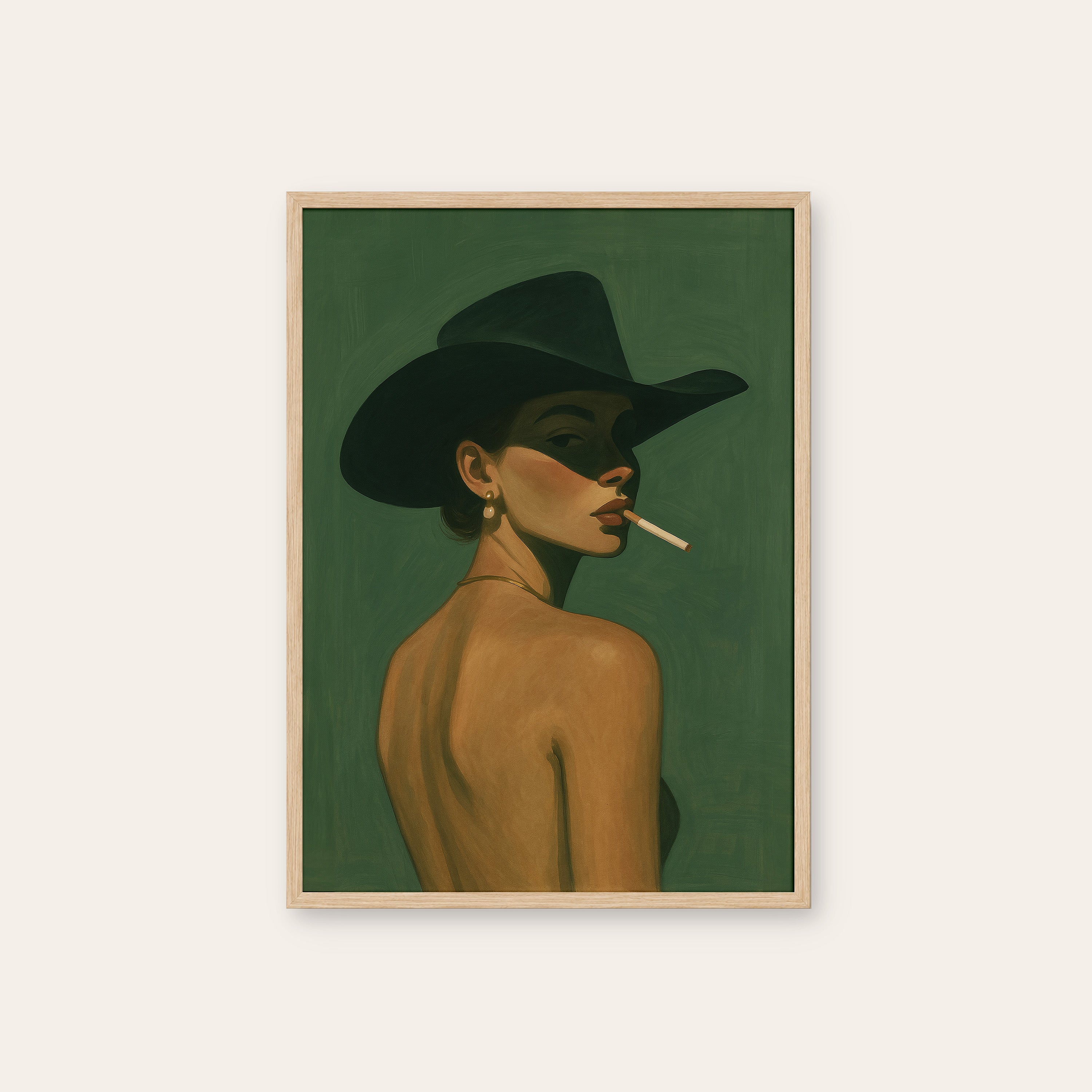 Midnight Hat — Portrait Art Print – natural wood frame