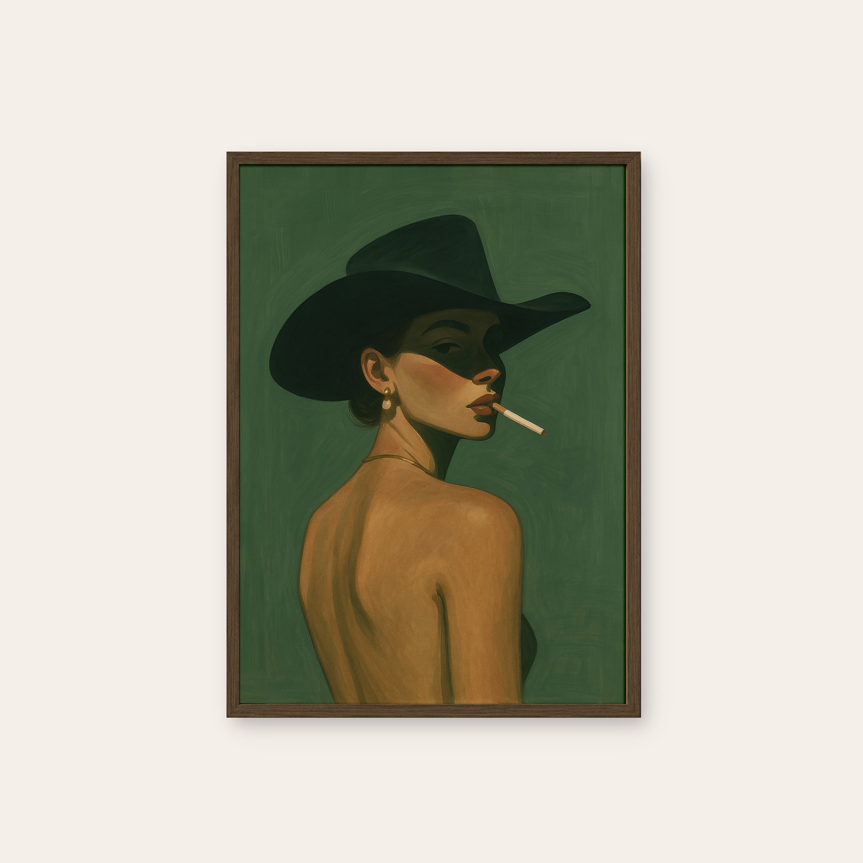 Midnight Hat — Portrait Art Print – dark wood frame