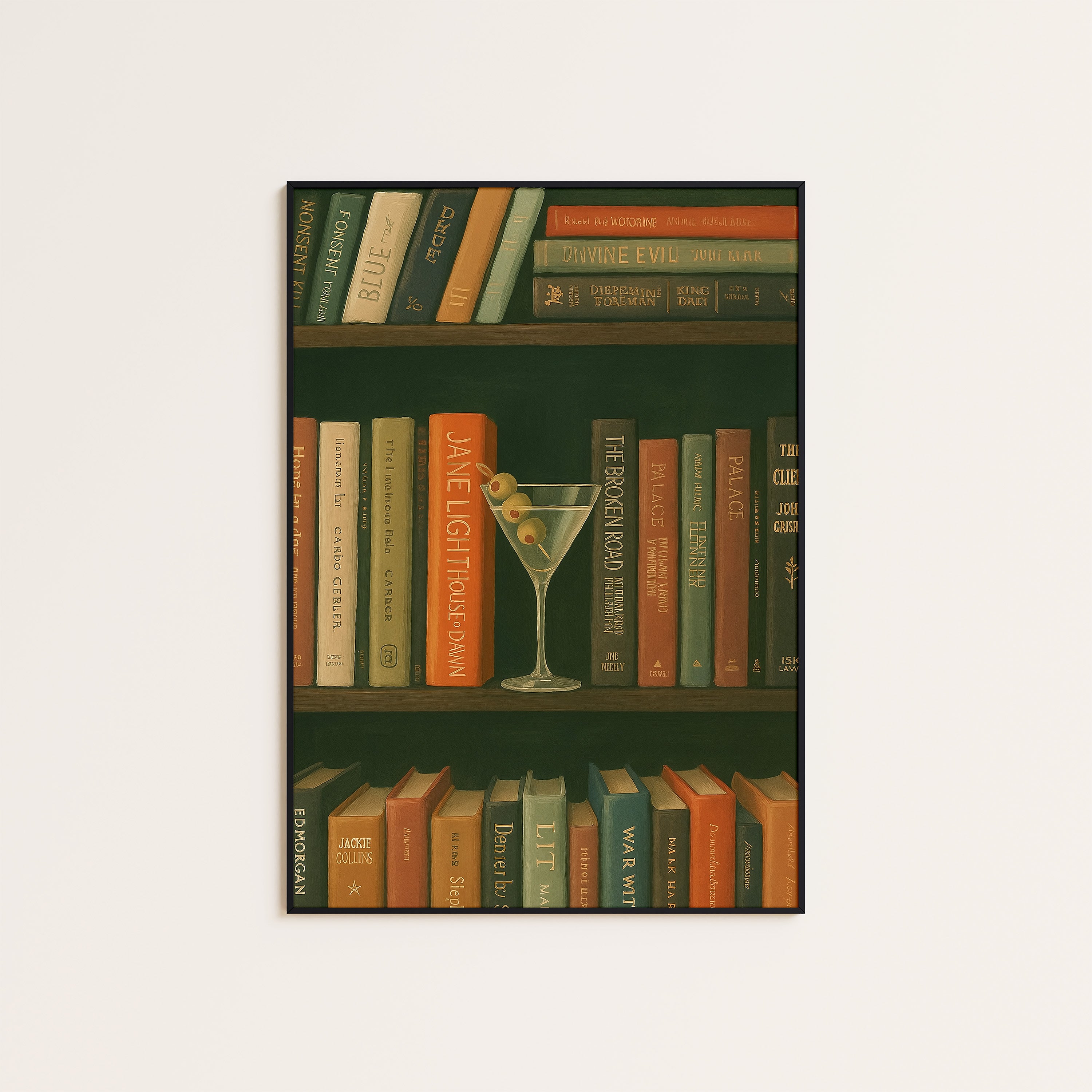 Shelf Life — Martini & Books Print – unframed poster