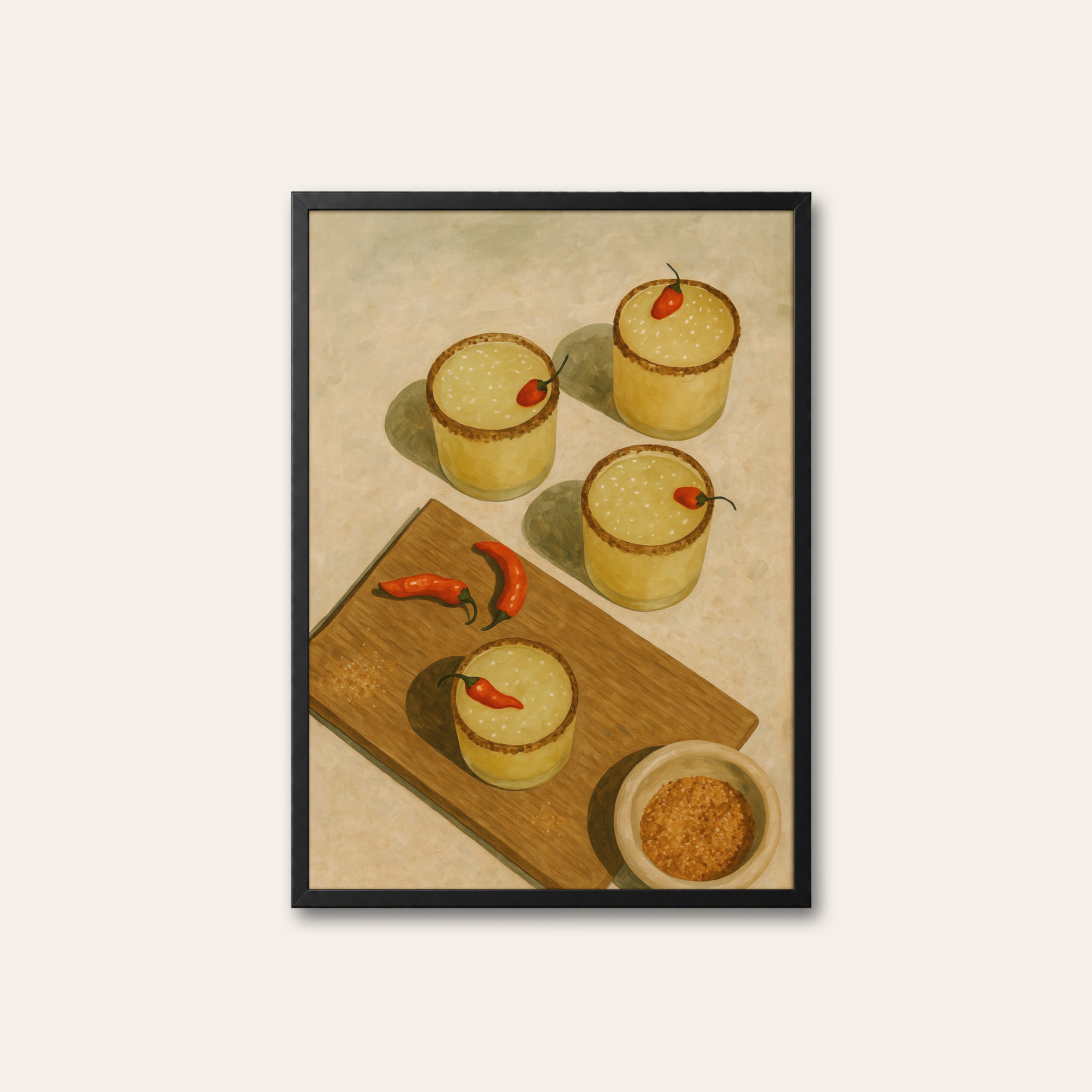 Golden Bites — Appetizer Still Life Print – black frame