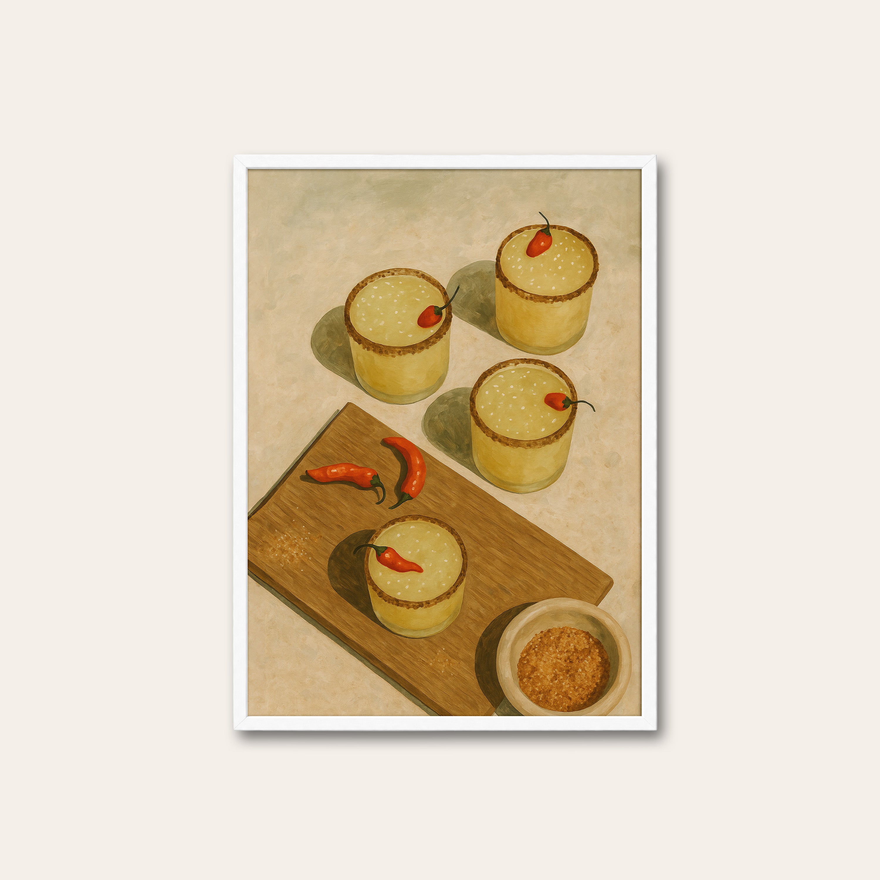 Golden Bites — Appetizer Still Life Print – white frame