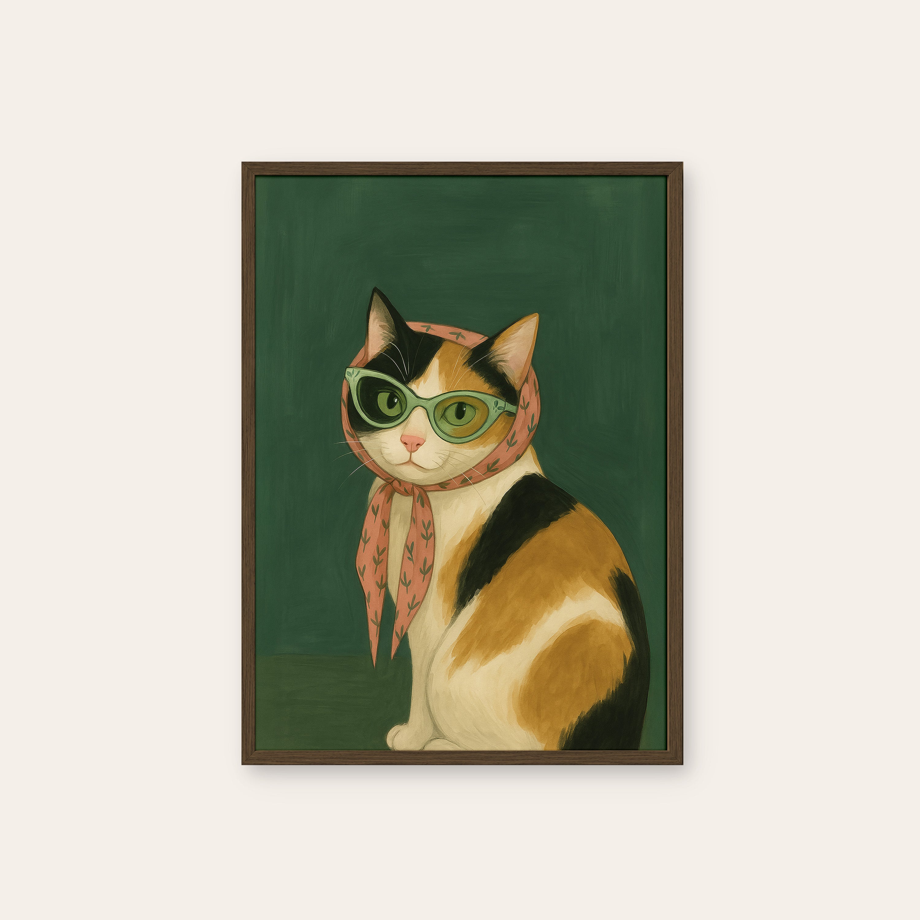 Miss Calico — Scarf & Glasses Print – dark wood frame