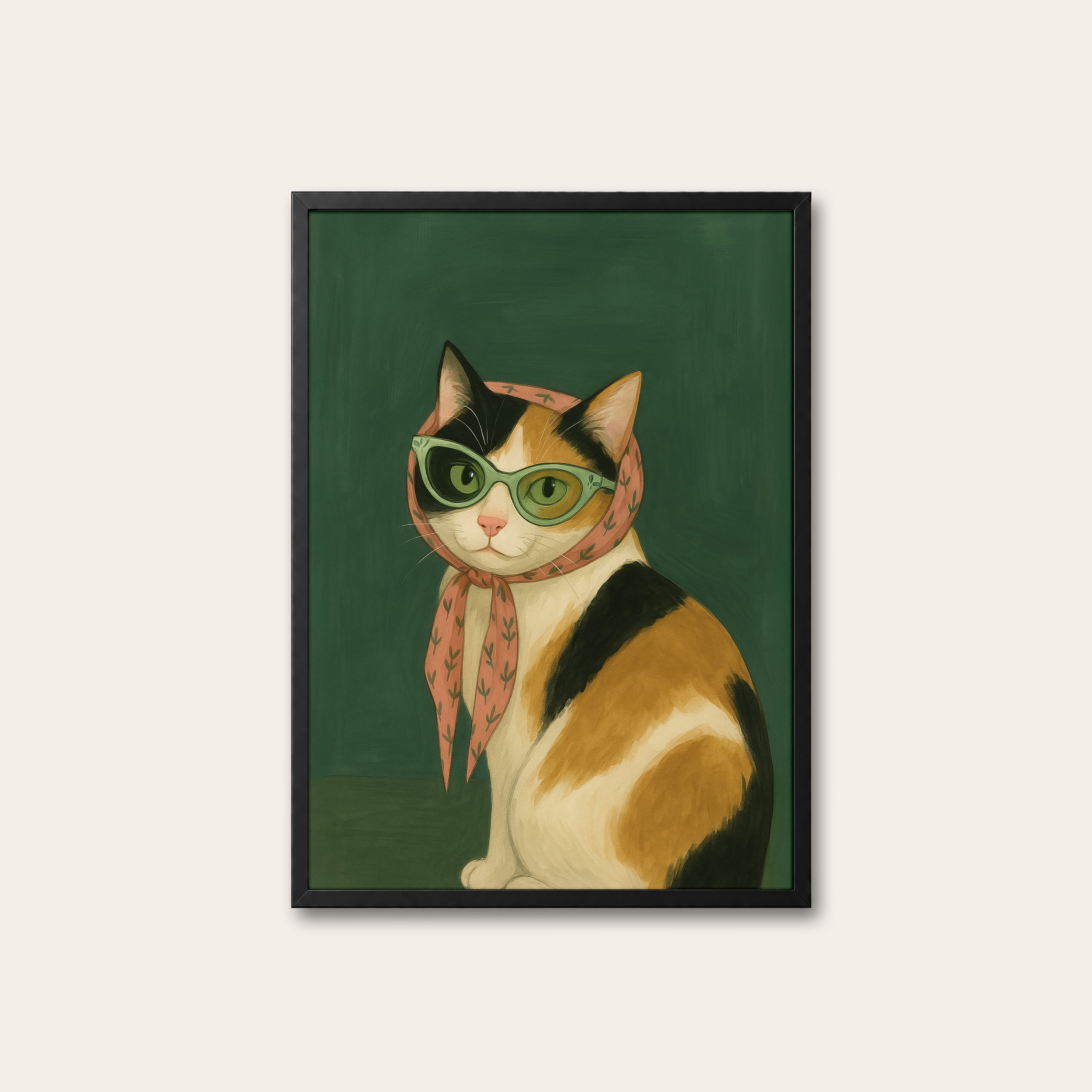 Miss Calico — Scarf & Glasses Print – black frame