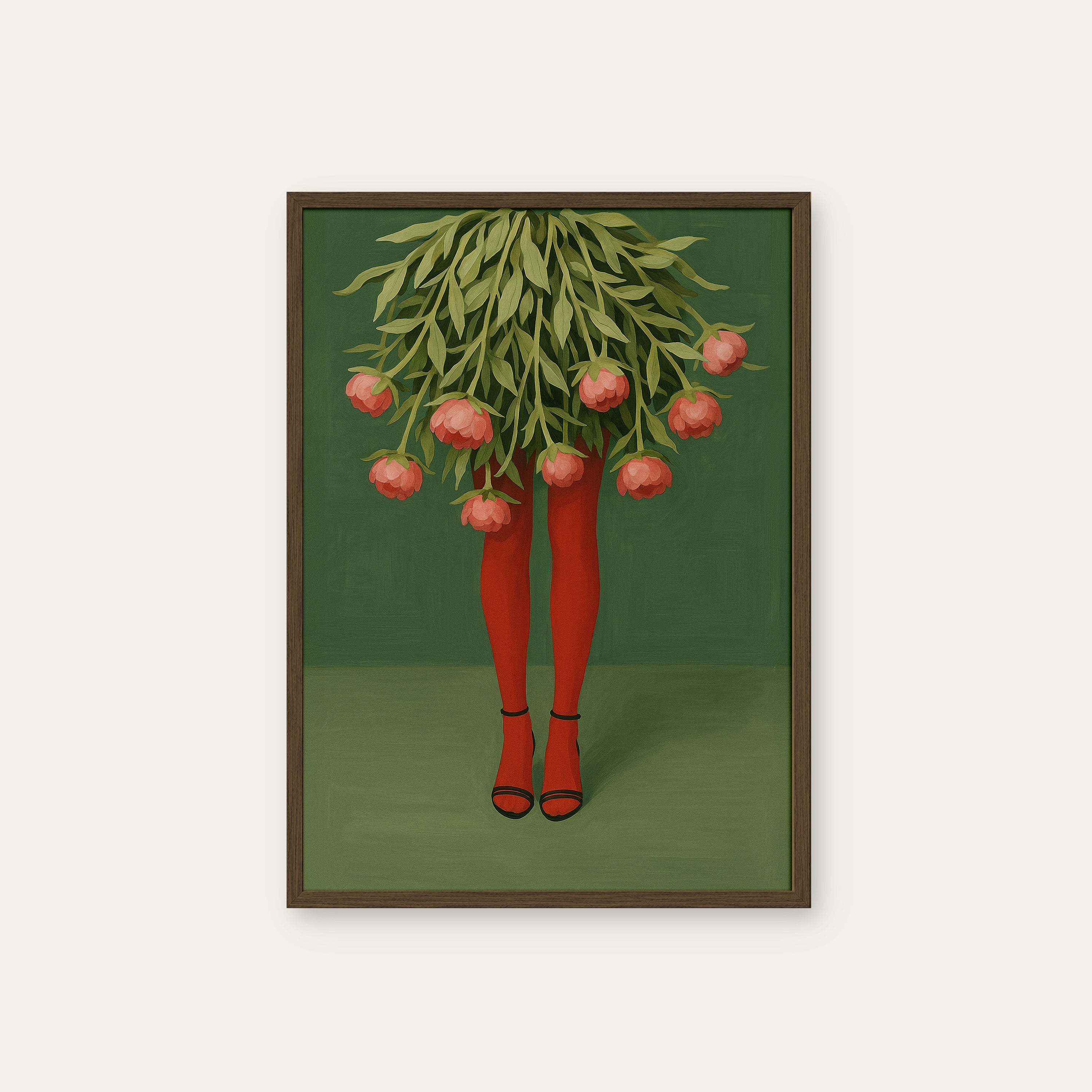 Peony Legs — Surreal Bouquet Print – dark wood frame