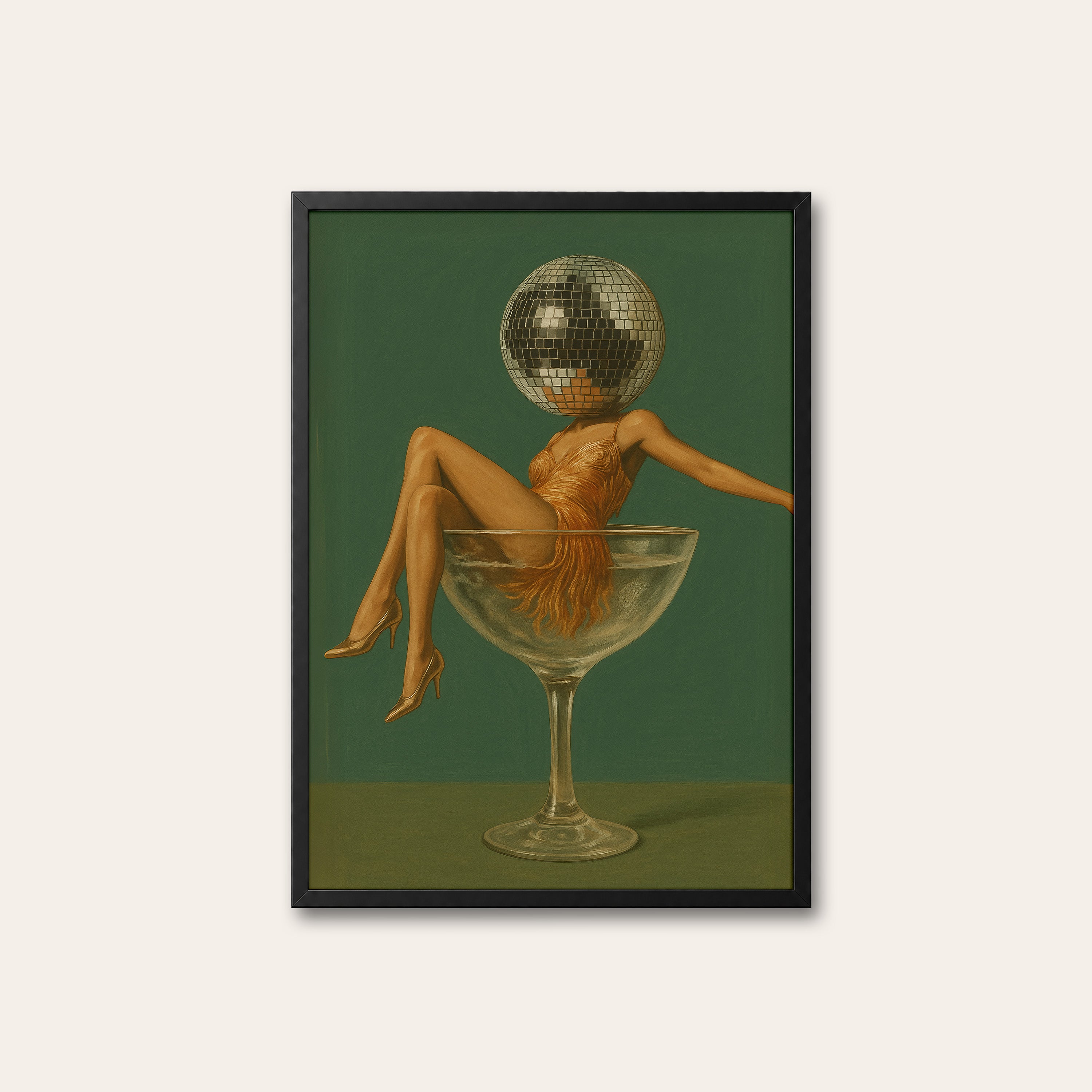 In the Glass — Disco Martini Print – black frame