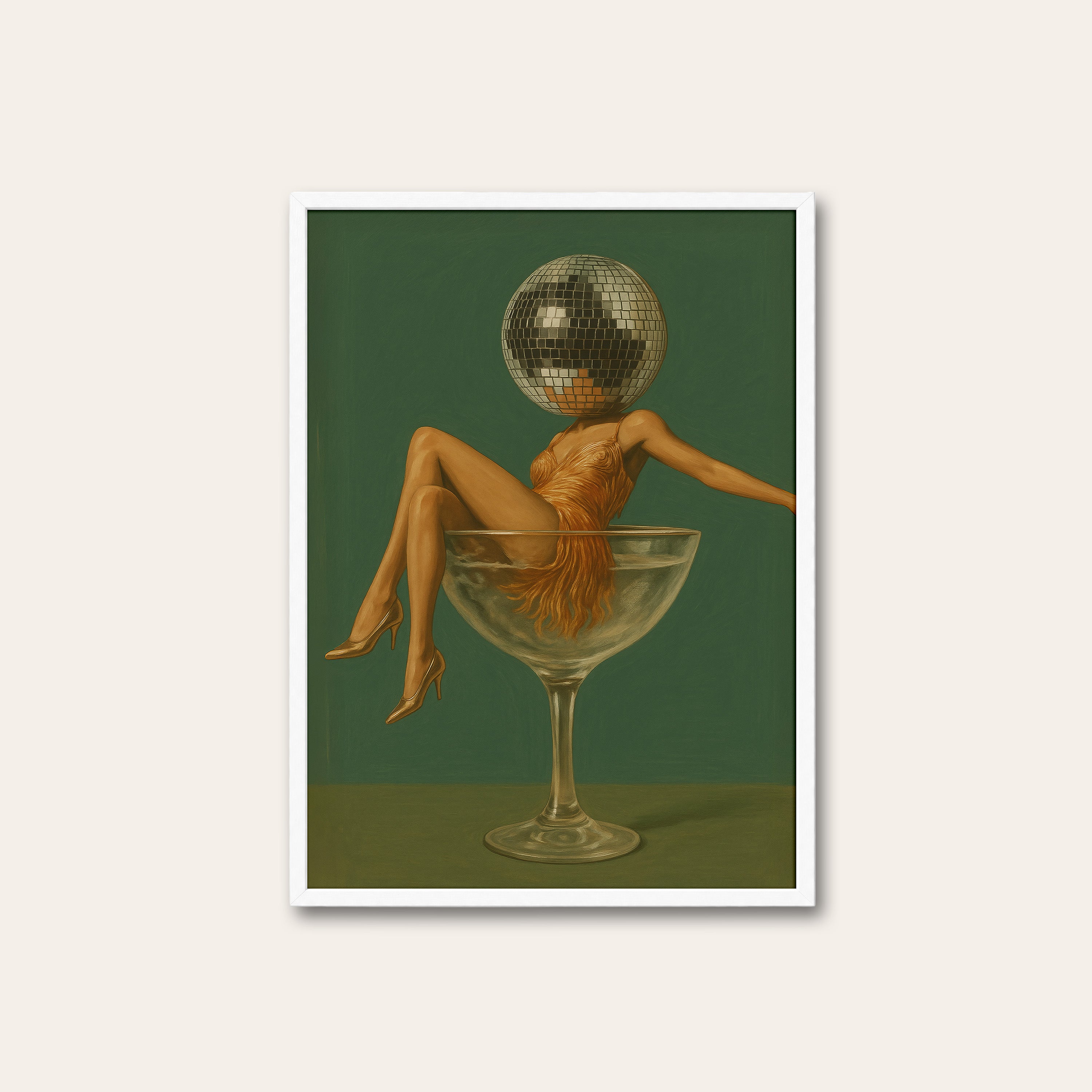 In the Glass — Disco Martini Print – white frame