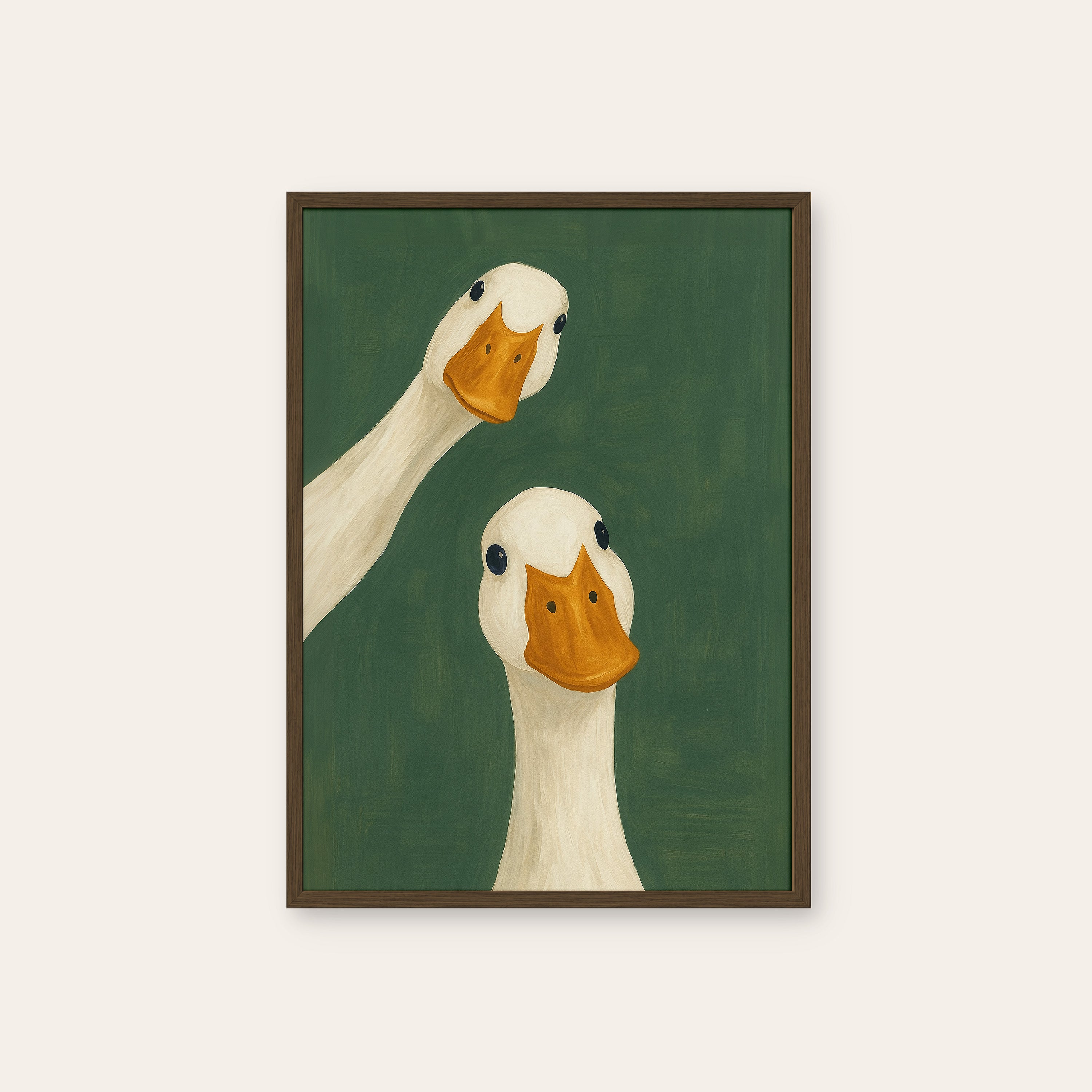 The Announcement — Goose Duo Print – dark wood frame