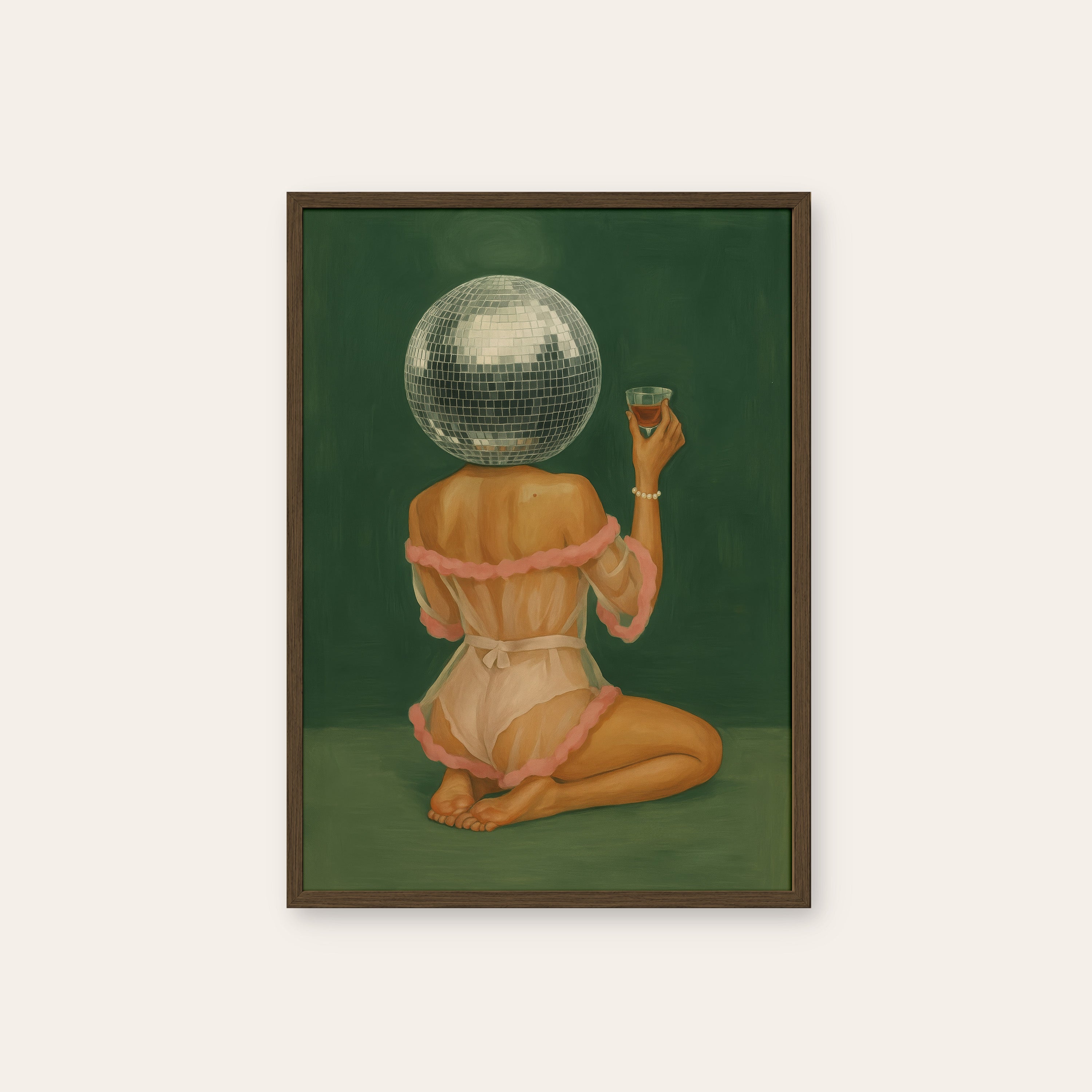 Disco Darling — Party Girl Art Print – dark wood frame
