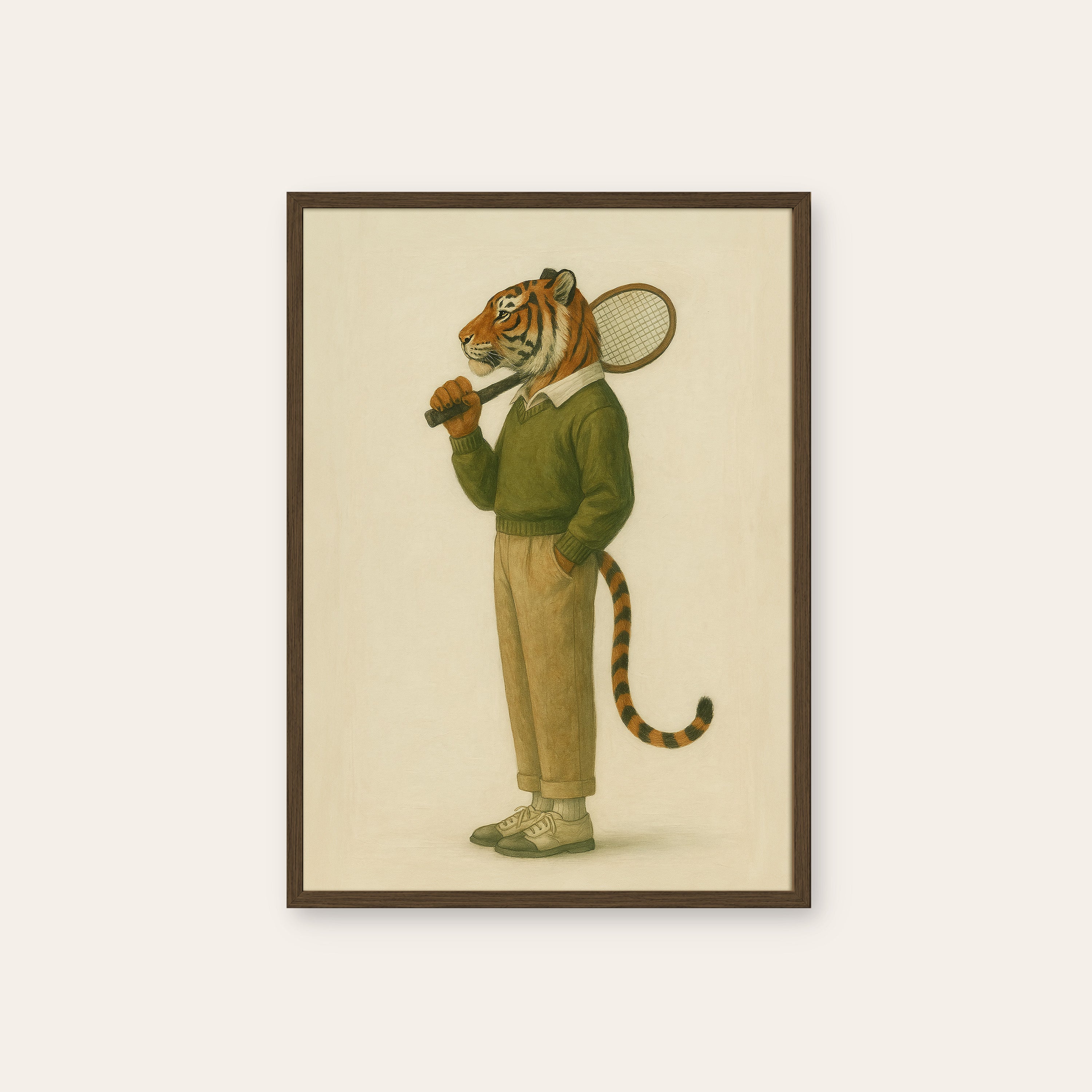 Club Champion — Tennis Tiger Print – dark wood frame
