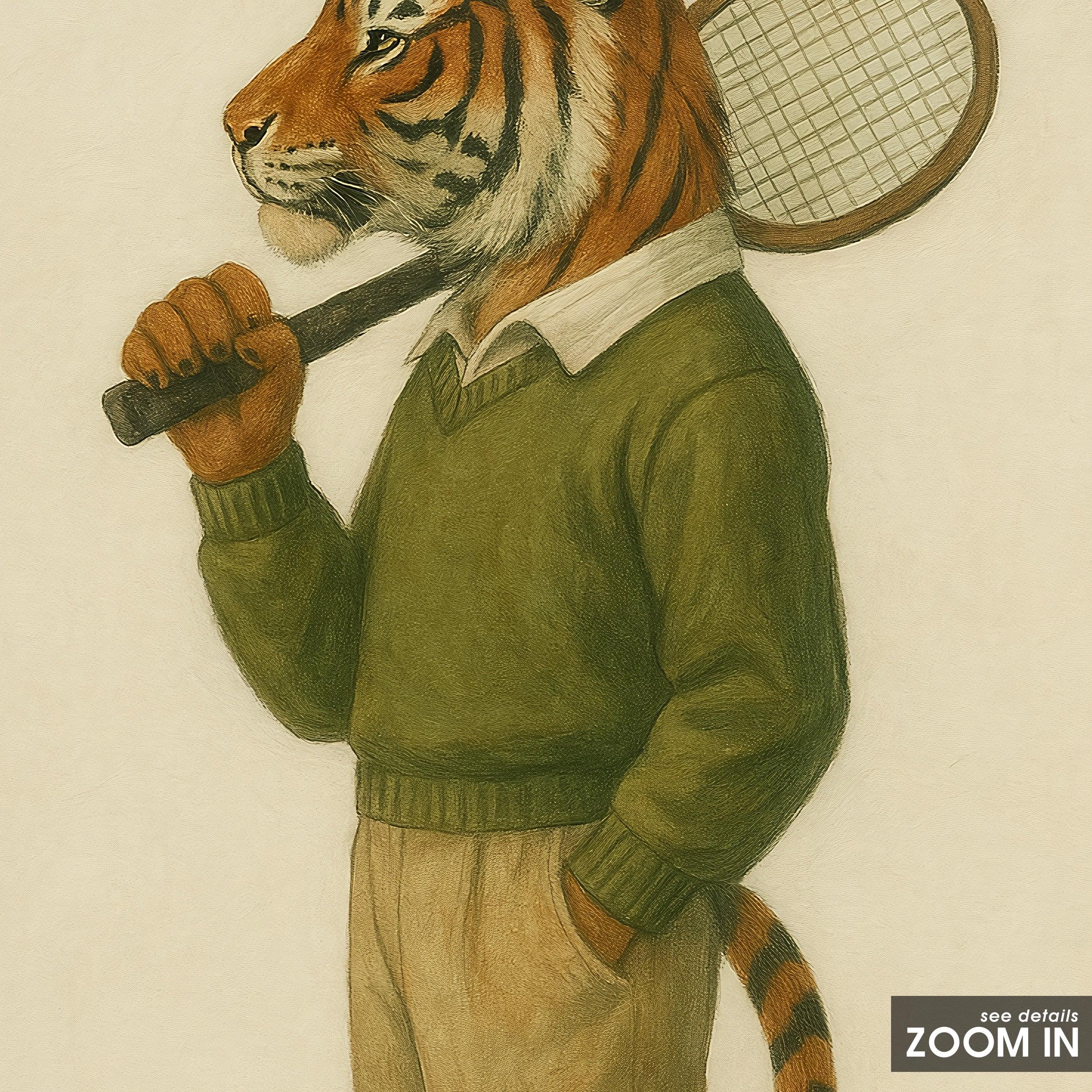 Club Champion — Tennis Tiger Print – in room setting