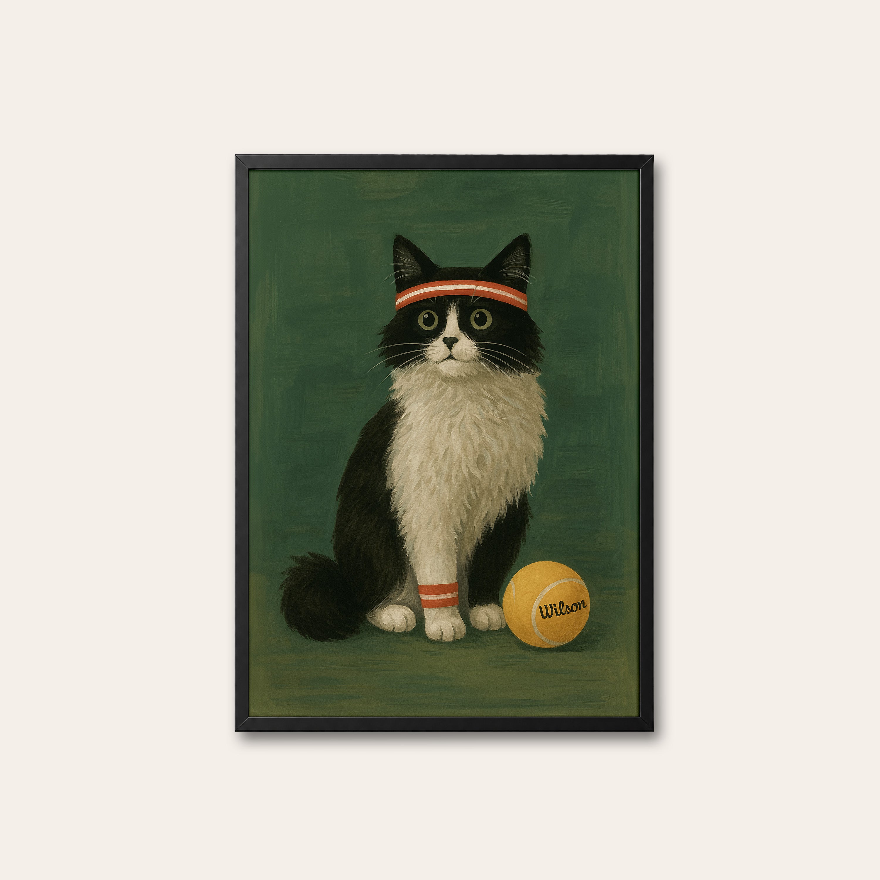 Match Point — Tennis Cat Print – black frame