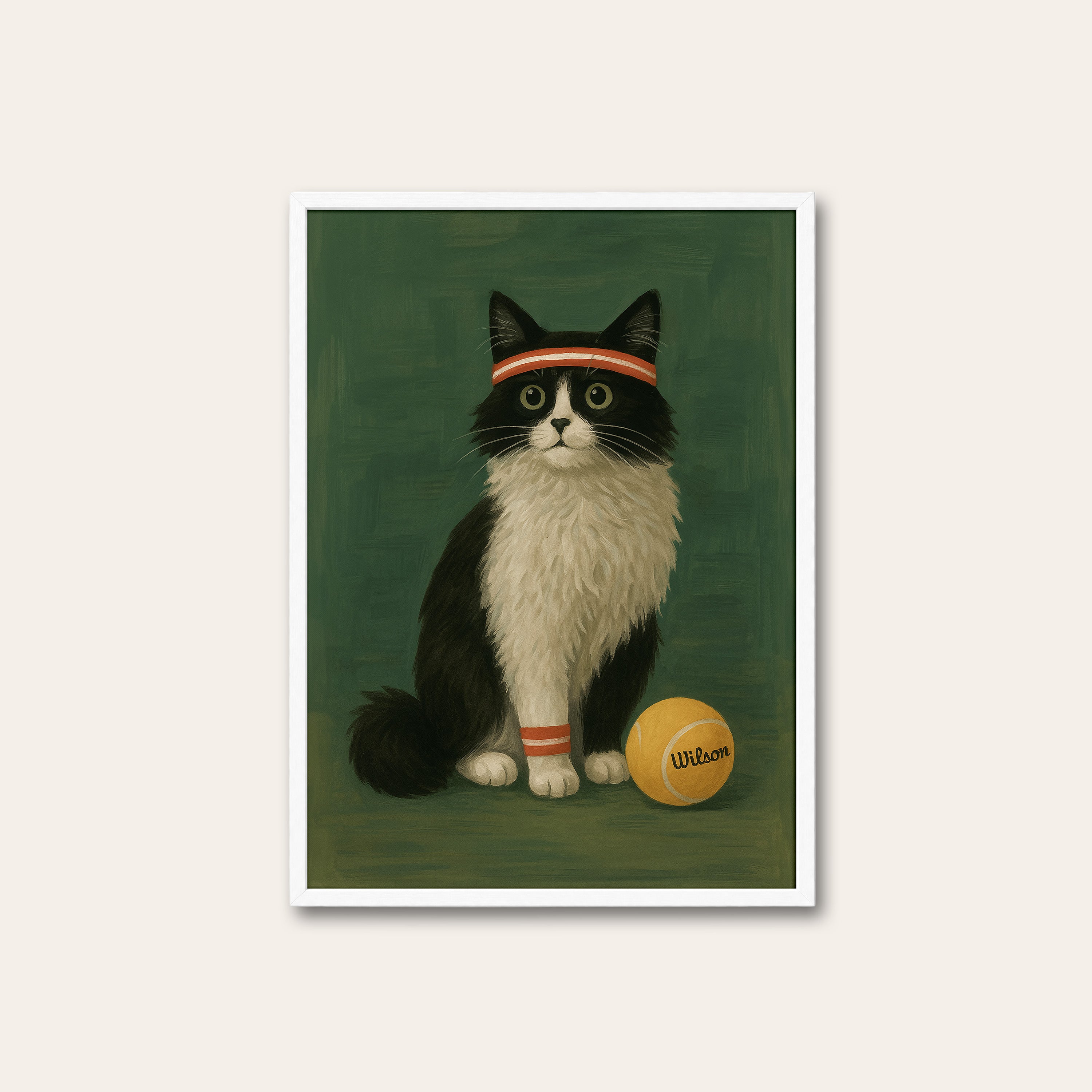 Match Point — Tennis Cat Print – white frame