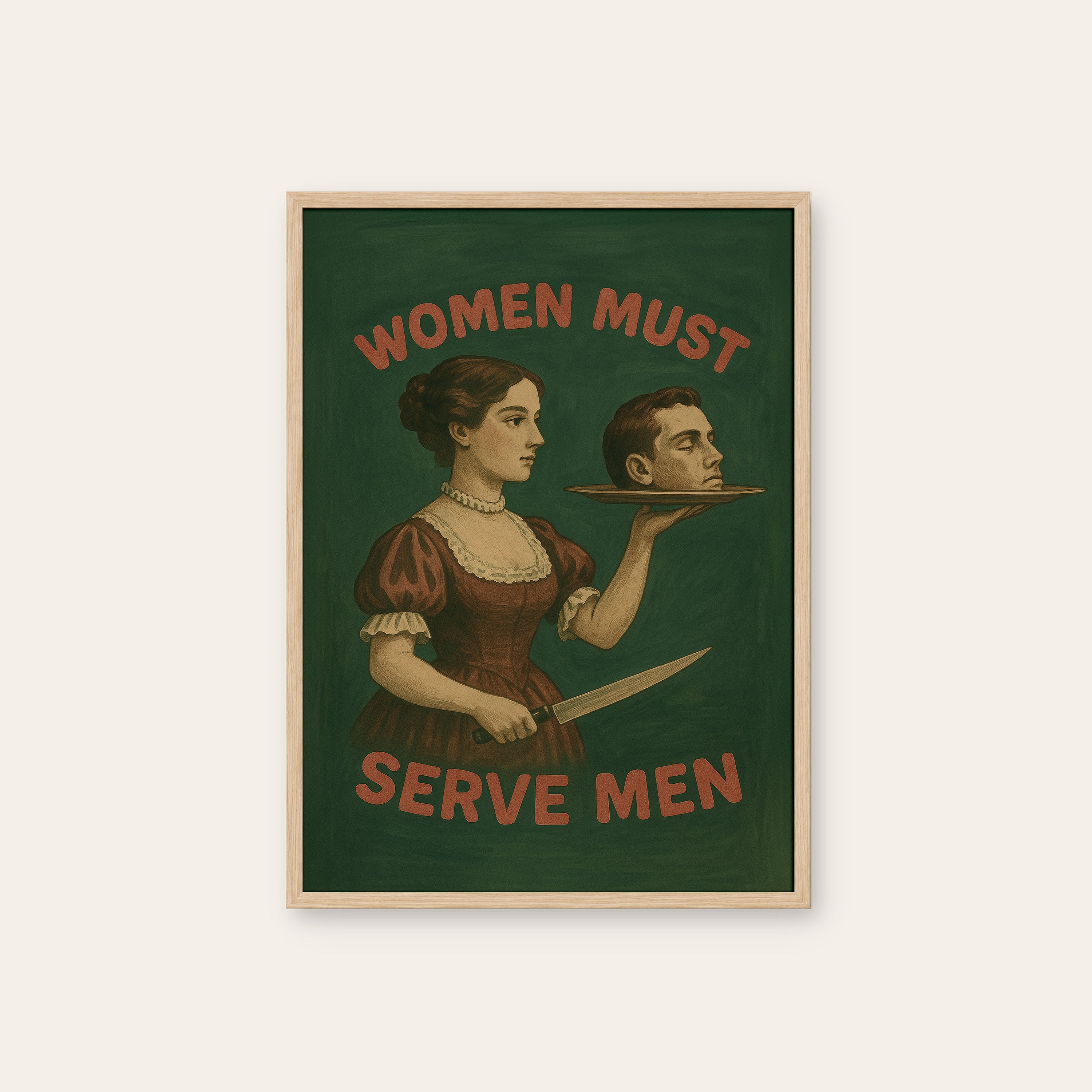 Served Cold — Victorian Satire Print – natural wood frame